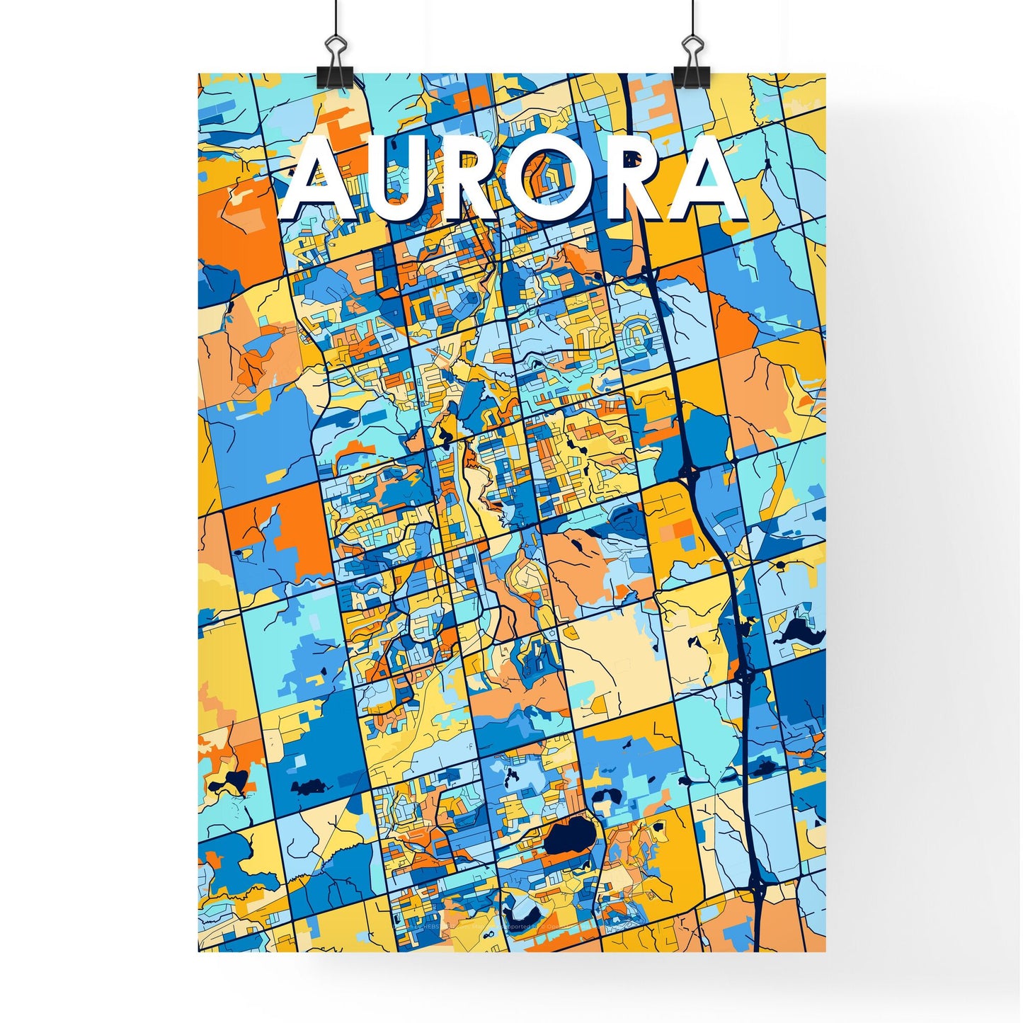 AURORA CANADA Vibrant Colorful Art Map Poster Blue Orange