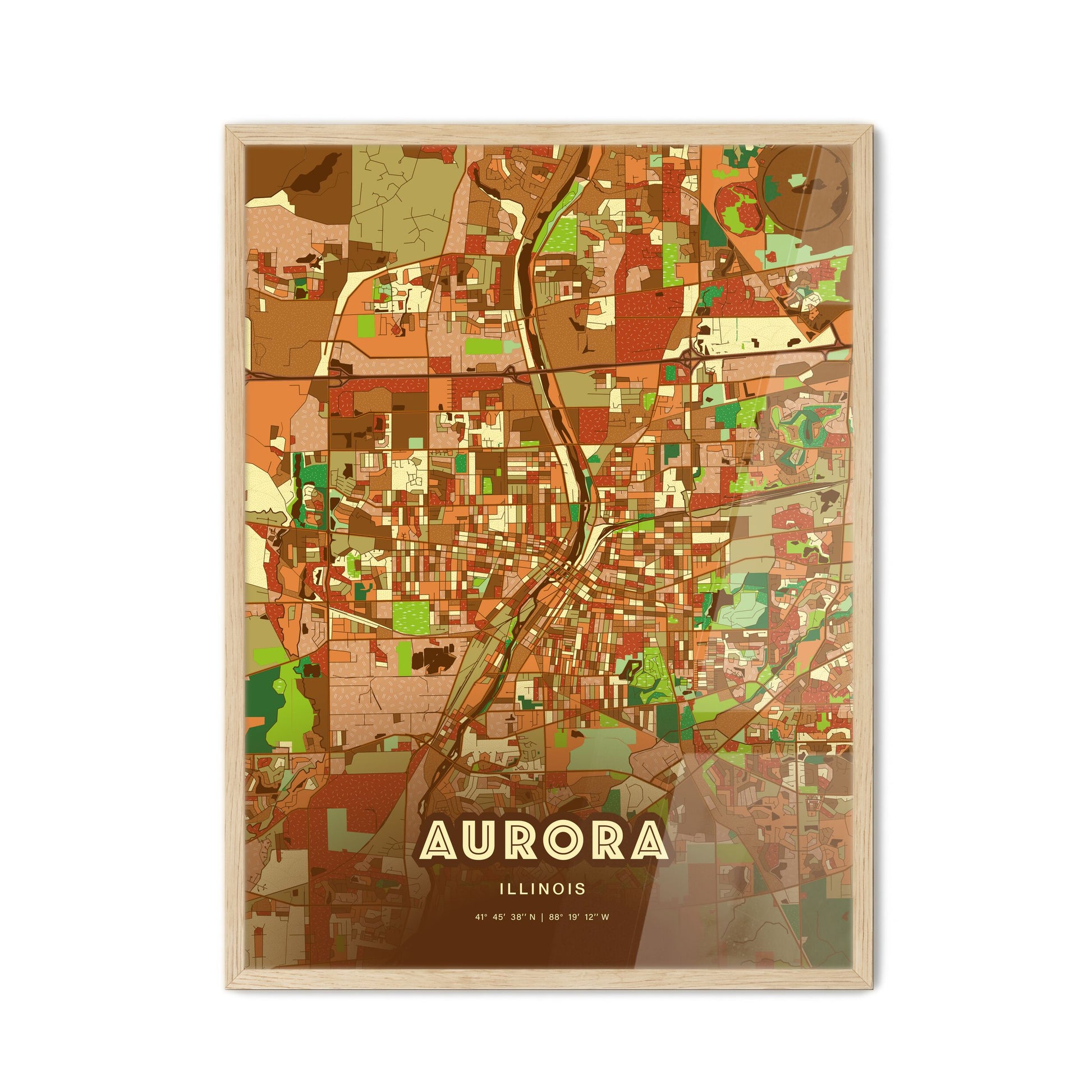 Colorful Aurora Illinois Fine Art Map Farmhouse