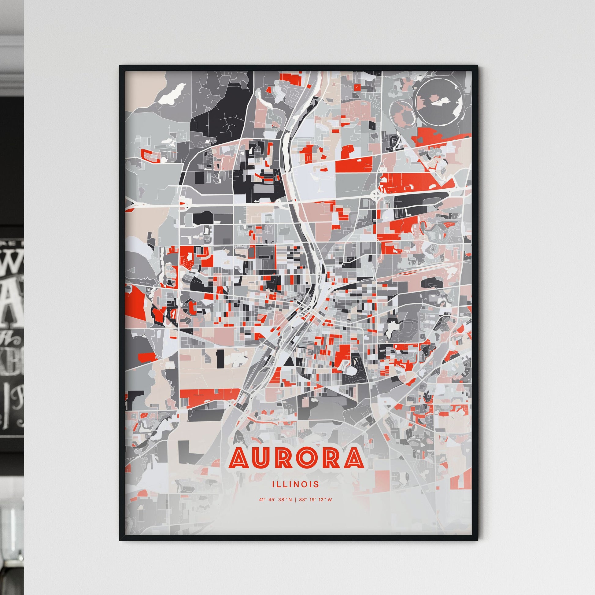 Colorful Aurora Illinois Fine Art Map Modern Expressive