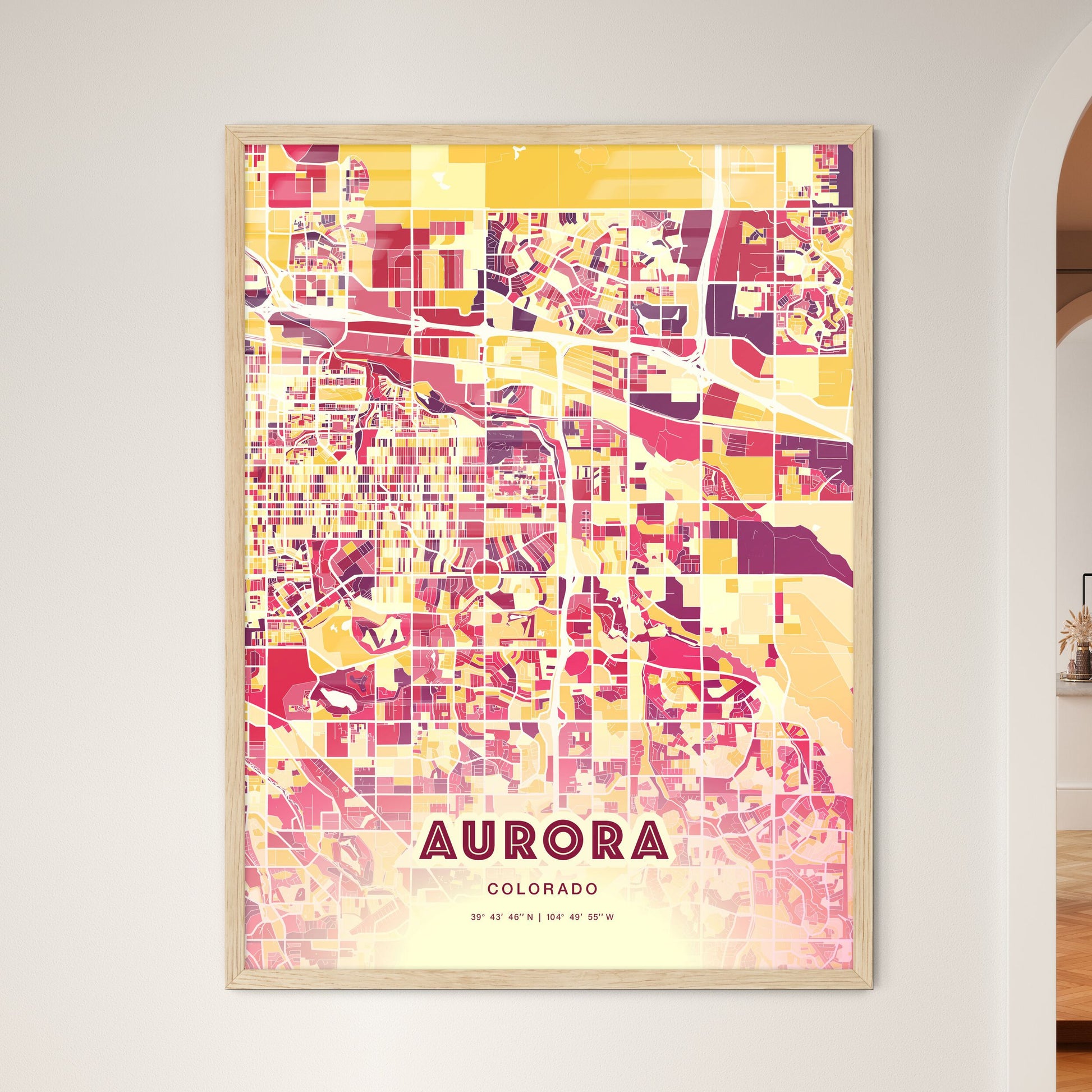 Colorful Aurora Colorado Fine Art Map Hot Red