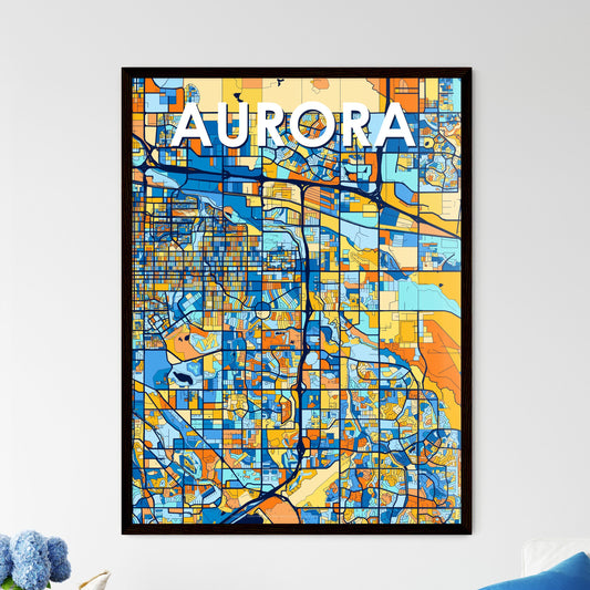 AURORA COLORADO Vibrant Colorful Art Map Poster Blue Orange