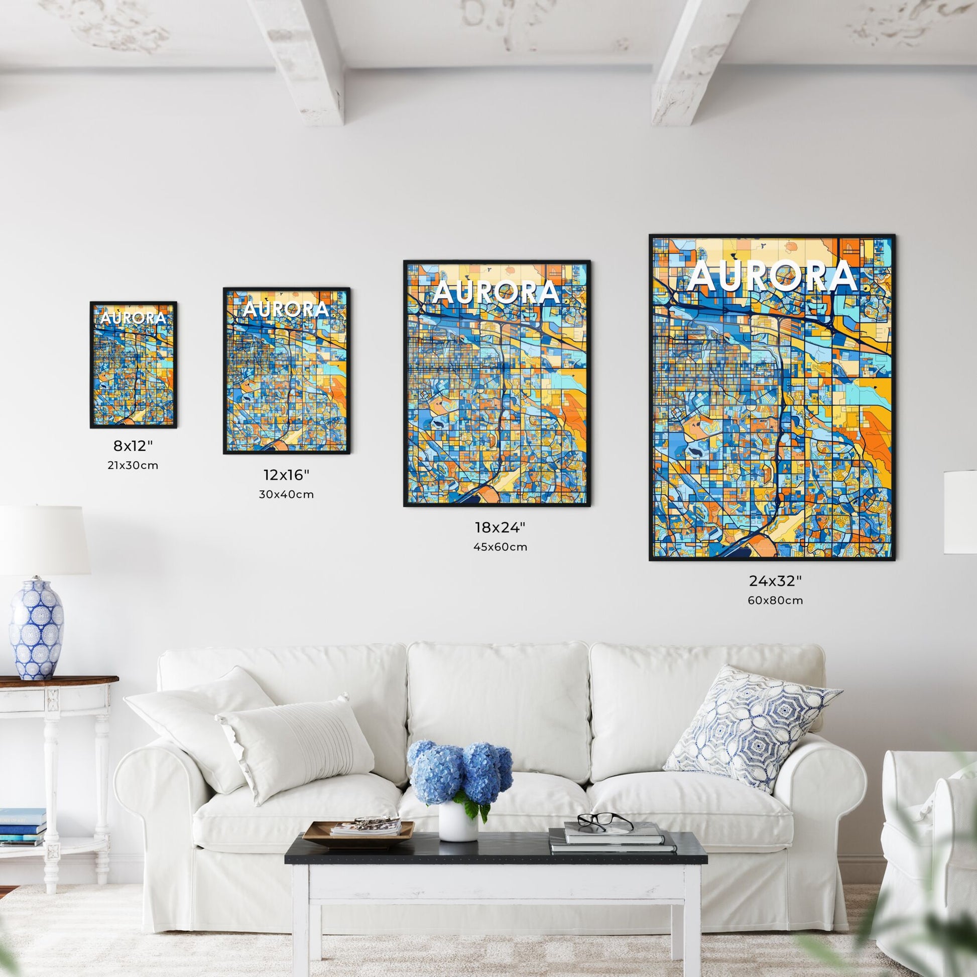 AURORA COLORADO Vibrant Colorful Art Map Poster Blue Orange