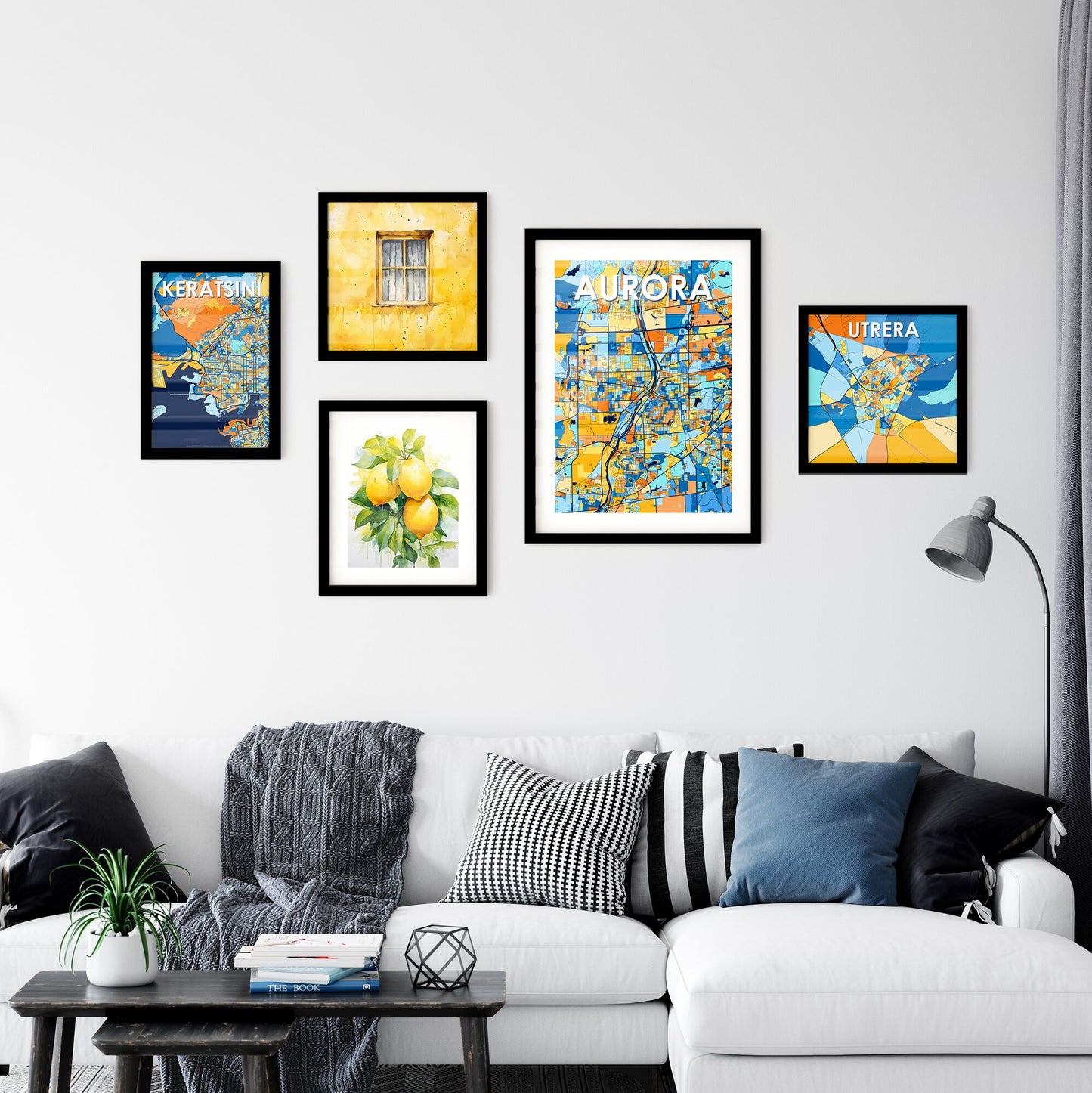 AURORA ILLINOIS Vibrant Colorful Art Map Poster Blue Orange