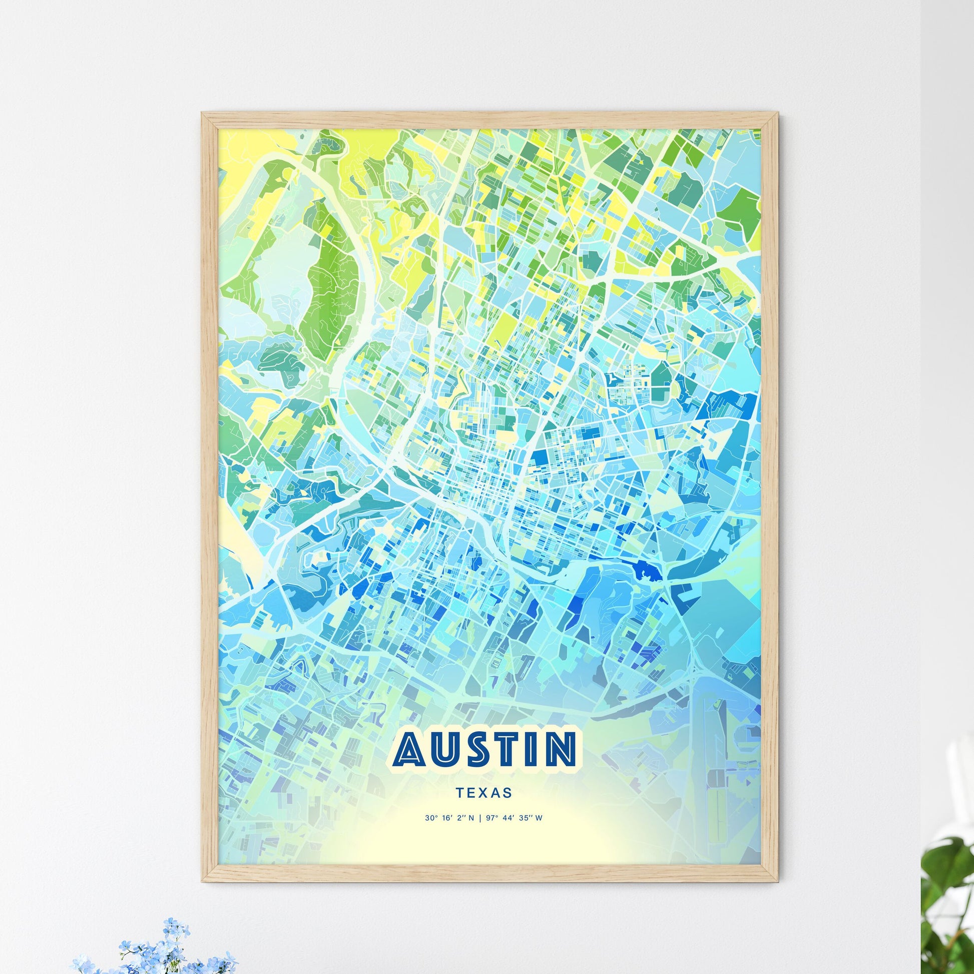 Colorful Austin Texas Fine Art Map Cool Blue