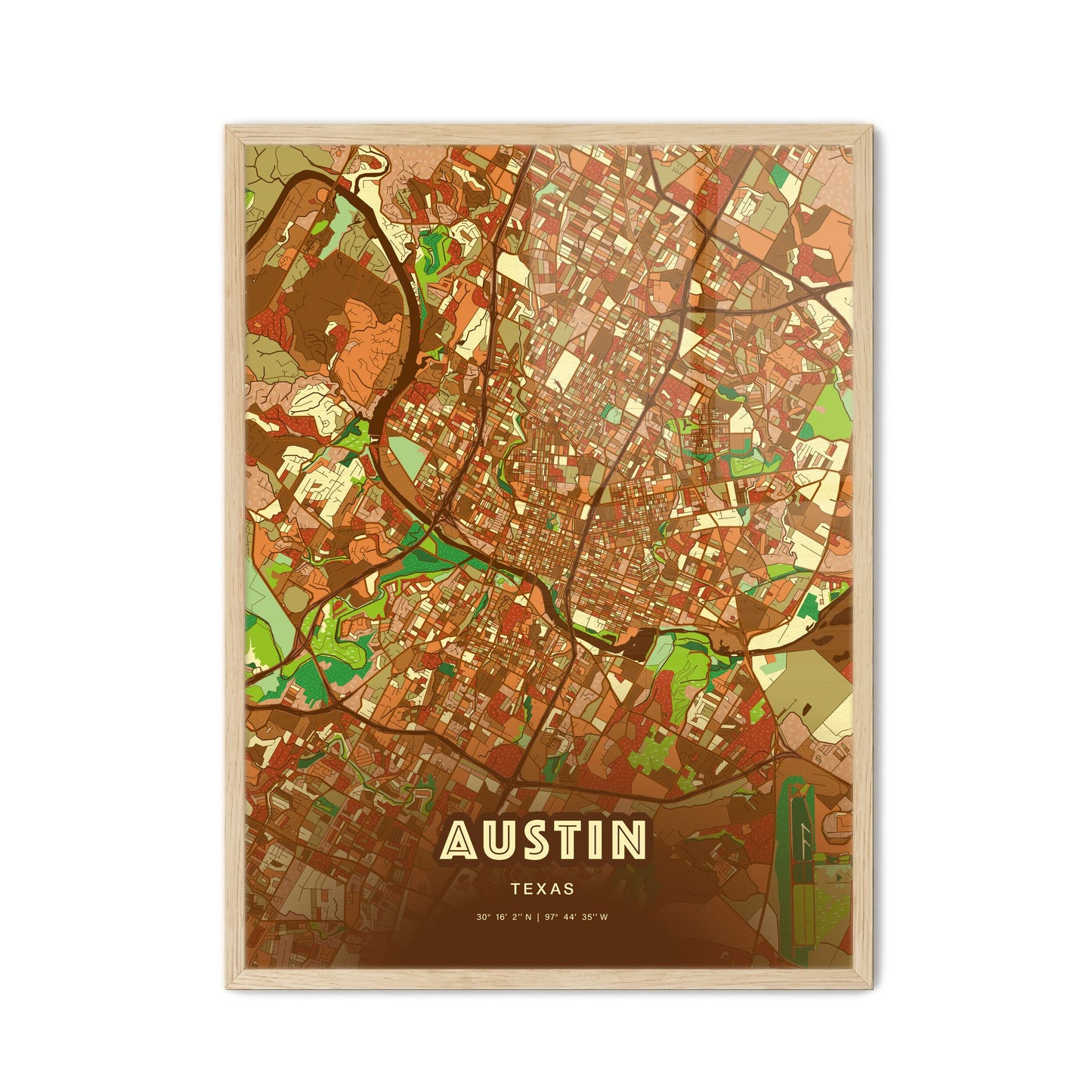 Colorful Austin Texas Fine Art Map Farmhouse