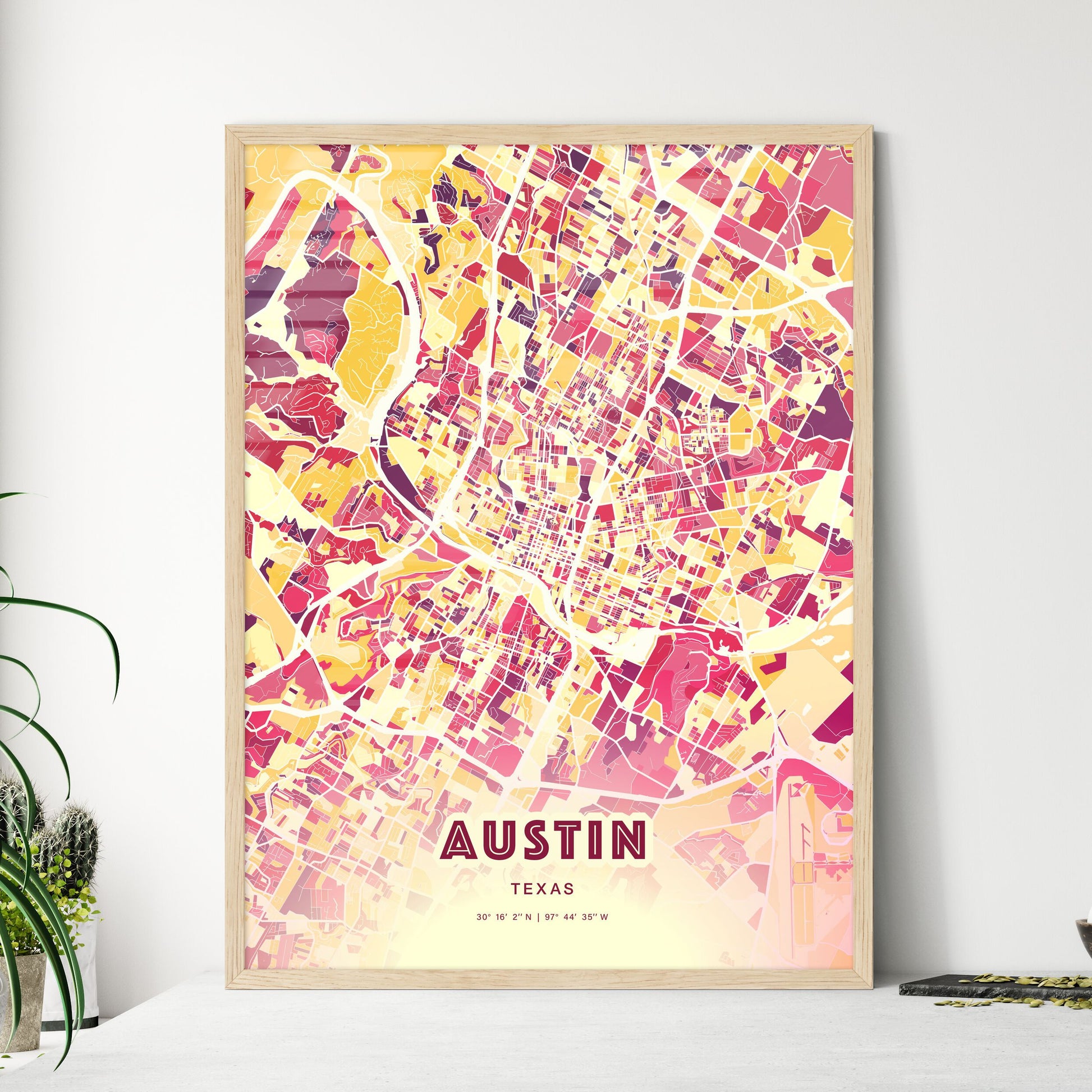 Colorful Austin Texas Fine Art Map Hot Red