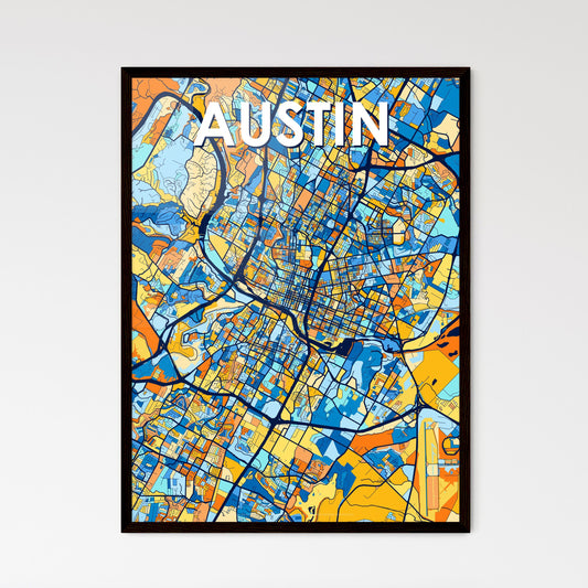 AUSTIN TEXAS Vibrant Colorful Art Map Poster Blue Orange