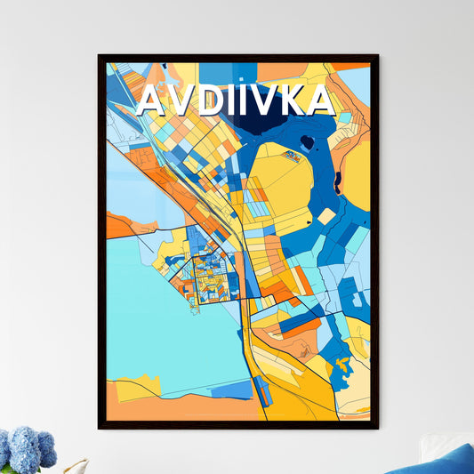 AVDIIVKA UKRAINE Vibrant Colorful Art Map Poster Blue Orange