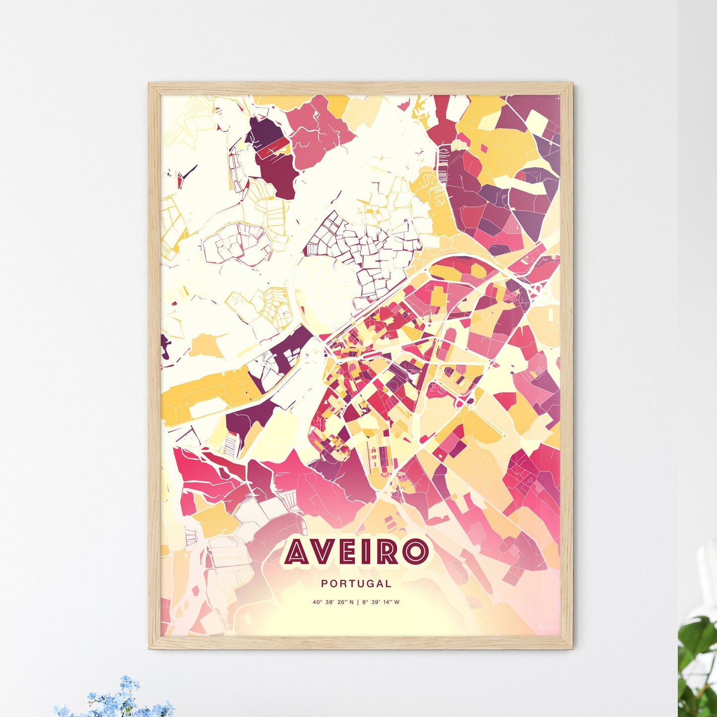 Colorful Aveiro Portugal Fine Art Map Hot Red