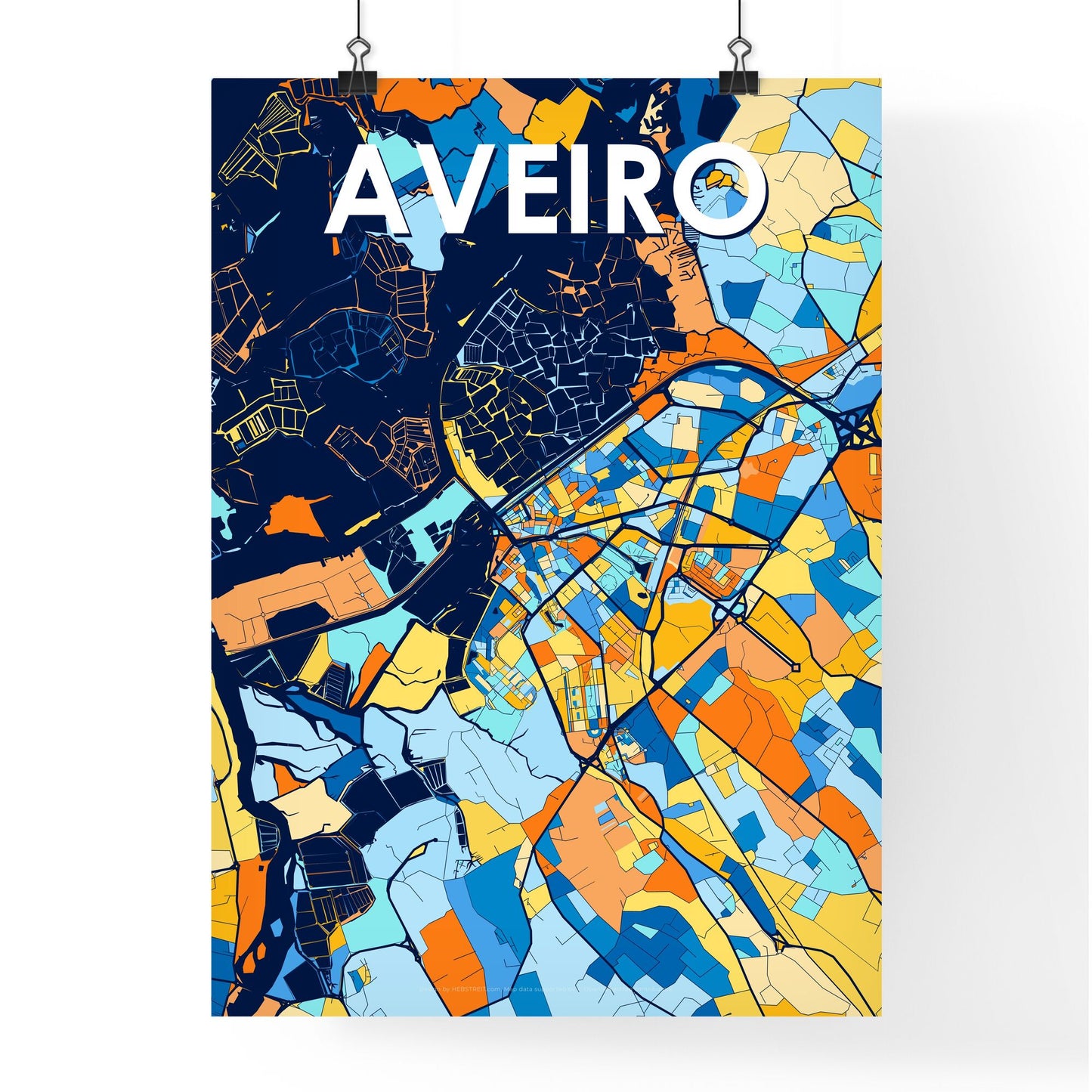 AVEIRO PORTUGAL Vibrant Colorful Art Map Poster Blue Orange