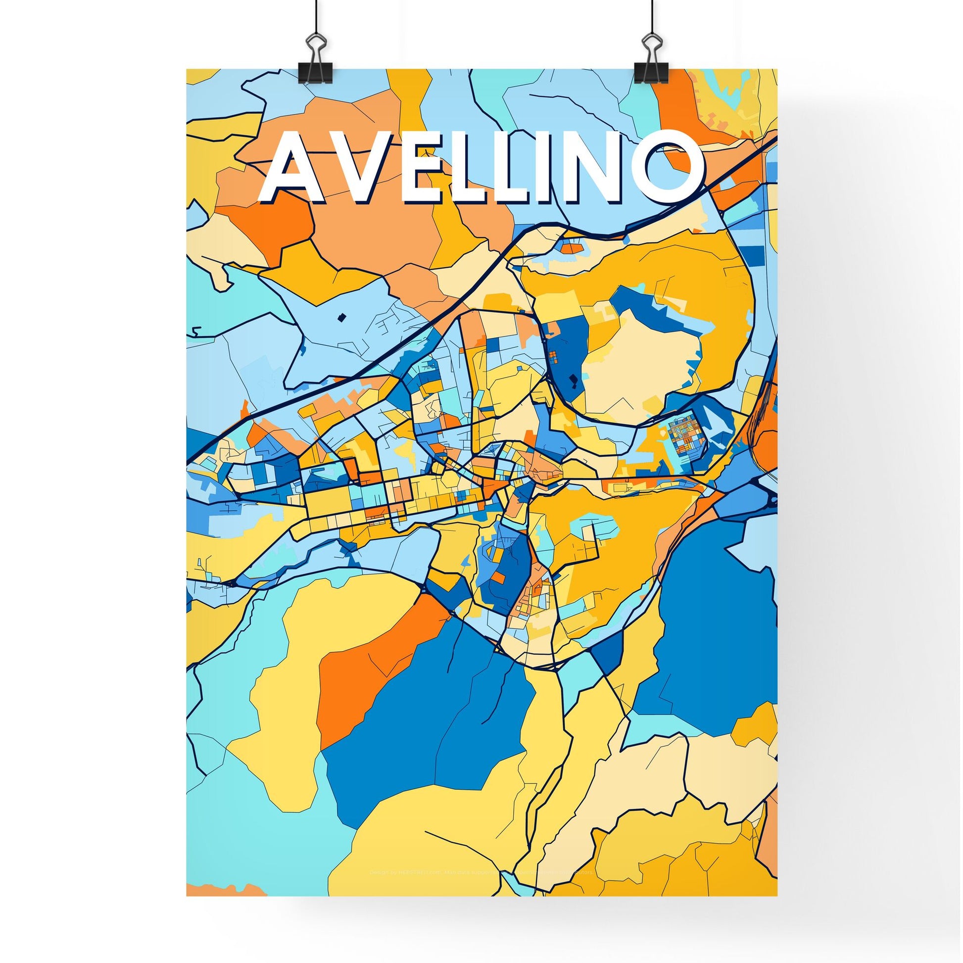 AVELLINO ITALY Vibrant Colorful Art Map Poster Blue Orange