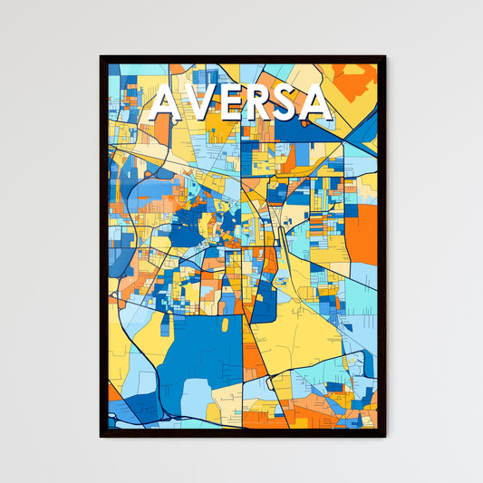 AVERSA ITALY Vibrant Colorful Art Map Poster Blue Orange