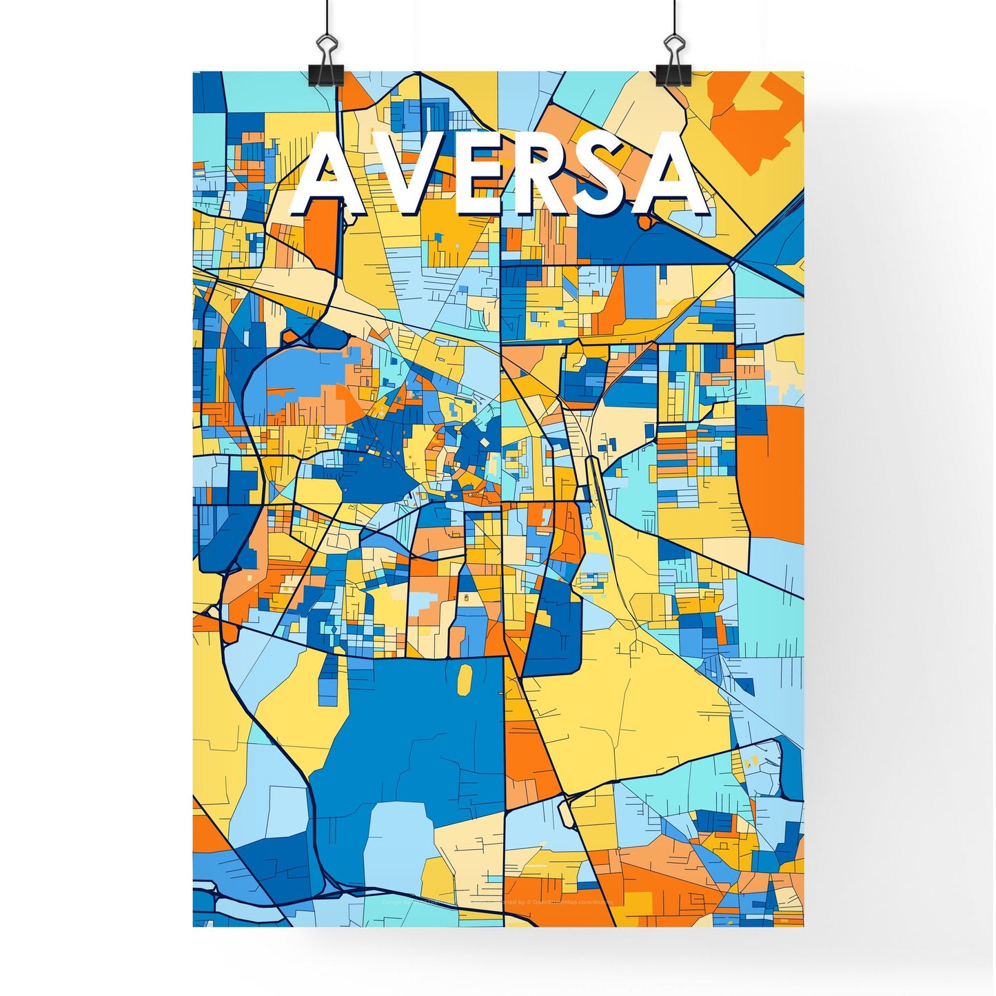 AVERSA ITALY Vibrant Colorful Art Map Poster Blue Orange