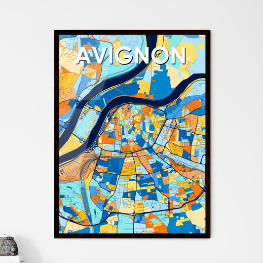 AVIGNON FRANCE Vibrant Colorful Art Map Poster Blue Orange