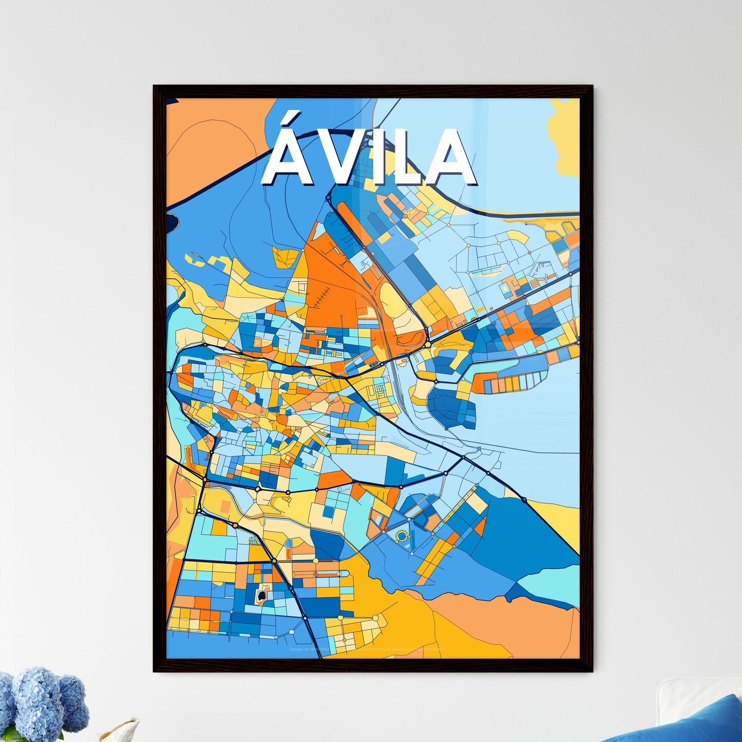 ÁVILA SPAIN Vibrant Colorful Art Map Poster Blue Orange