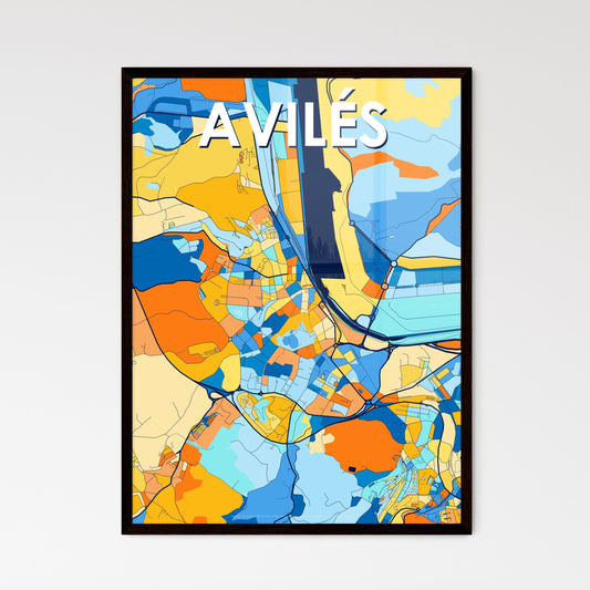 AVILÉS SPAIN Vibrant Colorful Art Map Poster Blue Orange