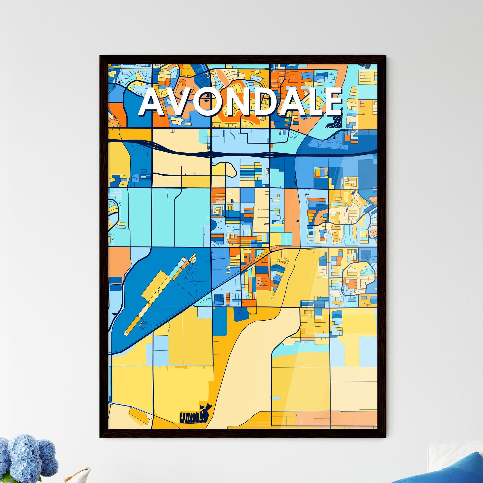 AVONDALE ARIZONA Vibrant Colorful Art Map Poster Blue Orange