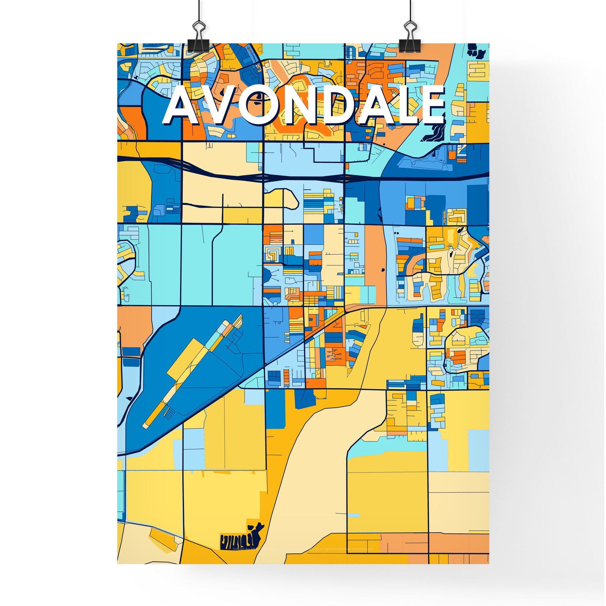 AVONDALE ARIZONA Vibrant Colorful Art Map Poster Blue Orange