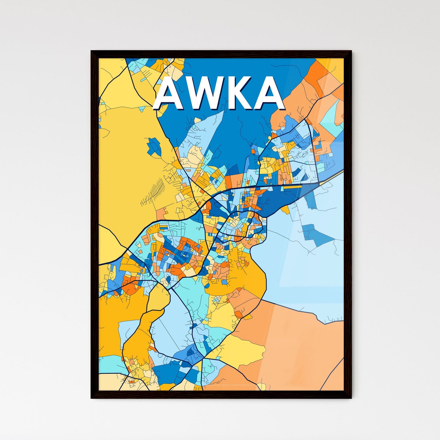 AWKA NIGERIA Vibrant Colorful Art Map Poster Blue Orange