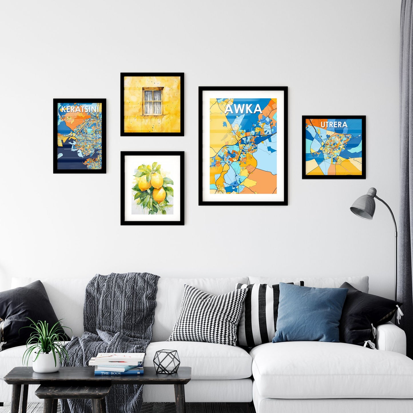 AWKA NIGERIA Vibrant Colorful Art Map Poster Blue Orange