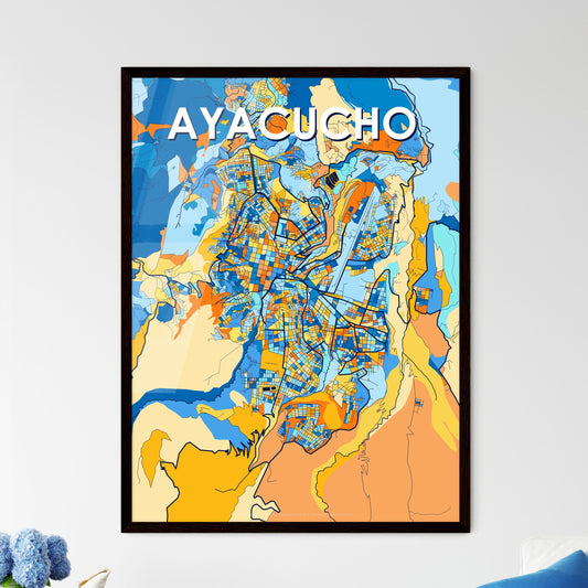 AYACUCHO PERU Vibrant Colorful Art Map Poster Blue Orange