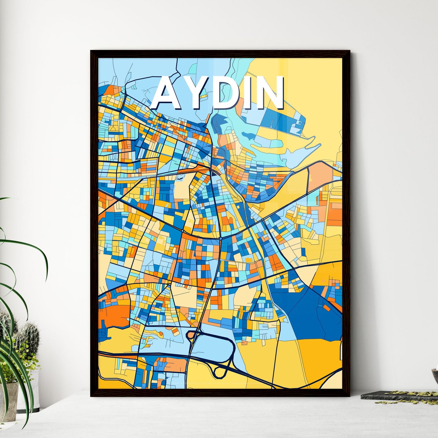 AYDIN TURKEY Vibrant Colorful Art Map Poster Blue Orange