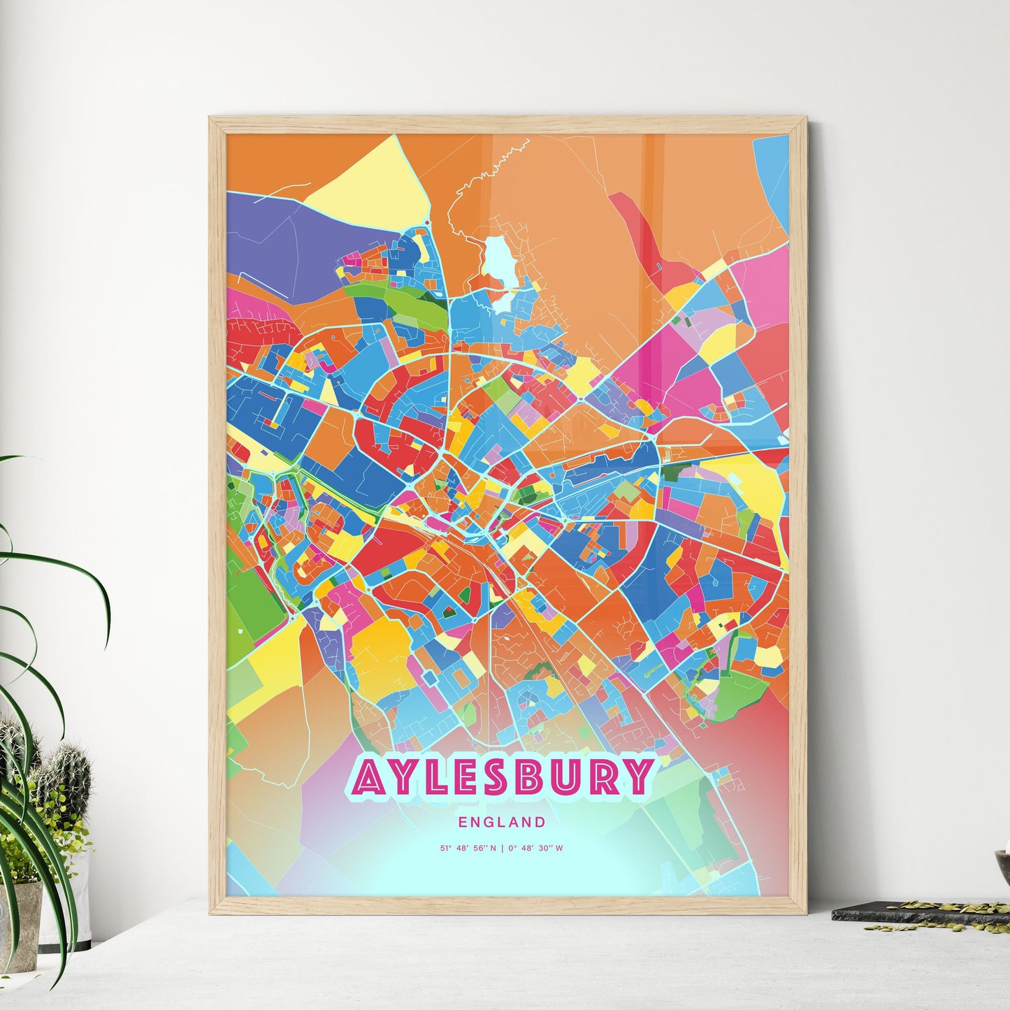 Colorful Aylesbury England Blue Orange Fine Print Crazy Colors