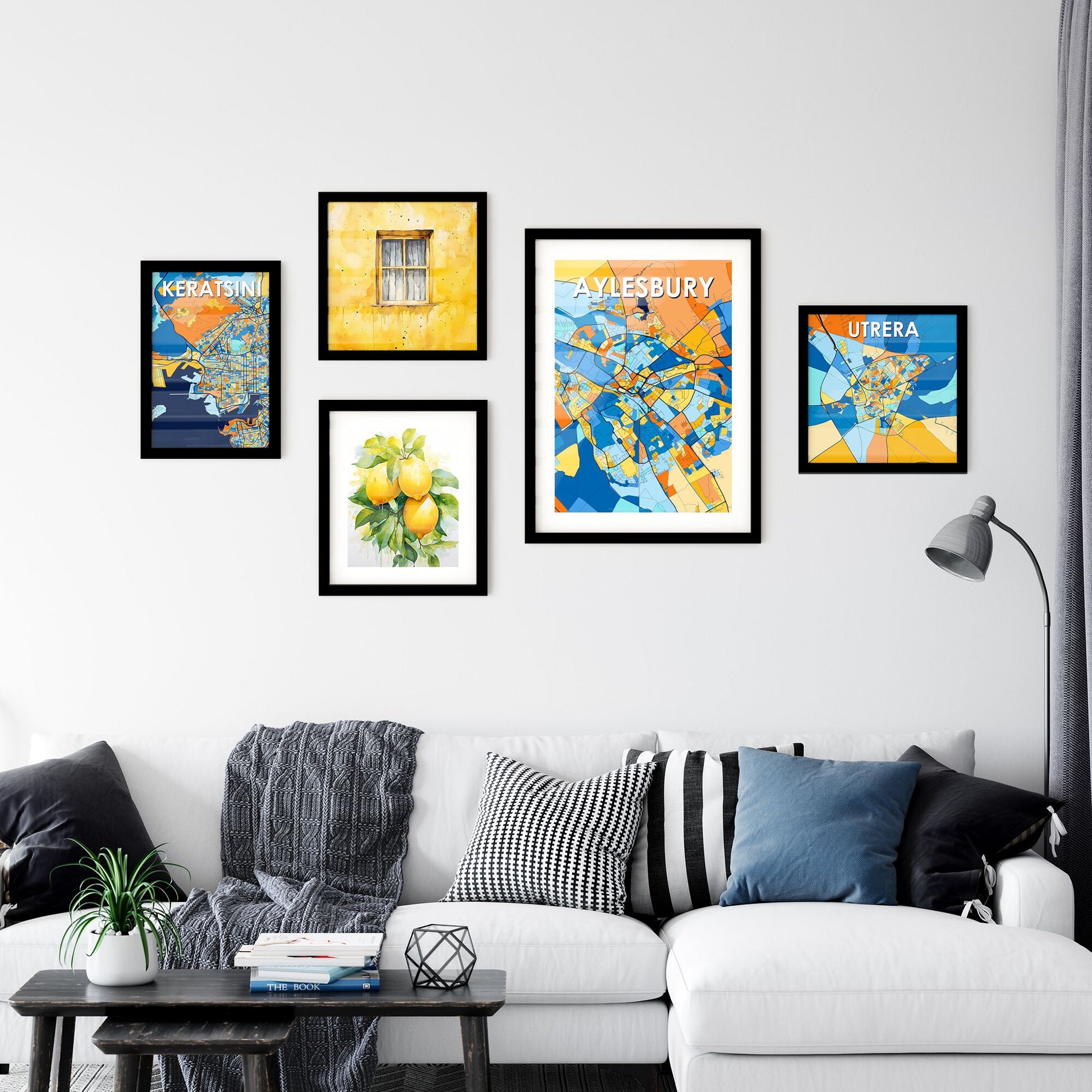 AYLESBURY ENGLAND Vibrant Colorful Art Map Poster Blue Orange