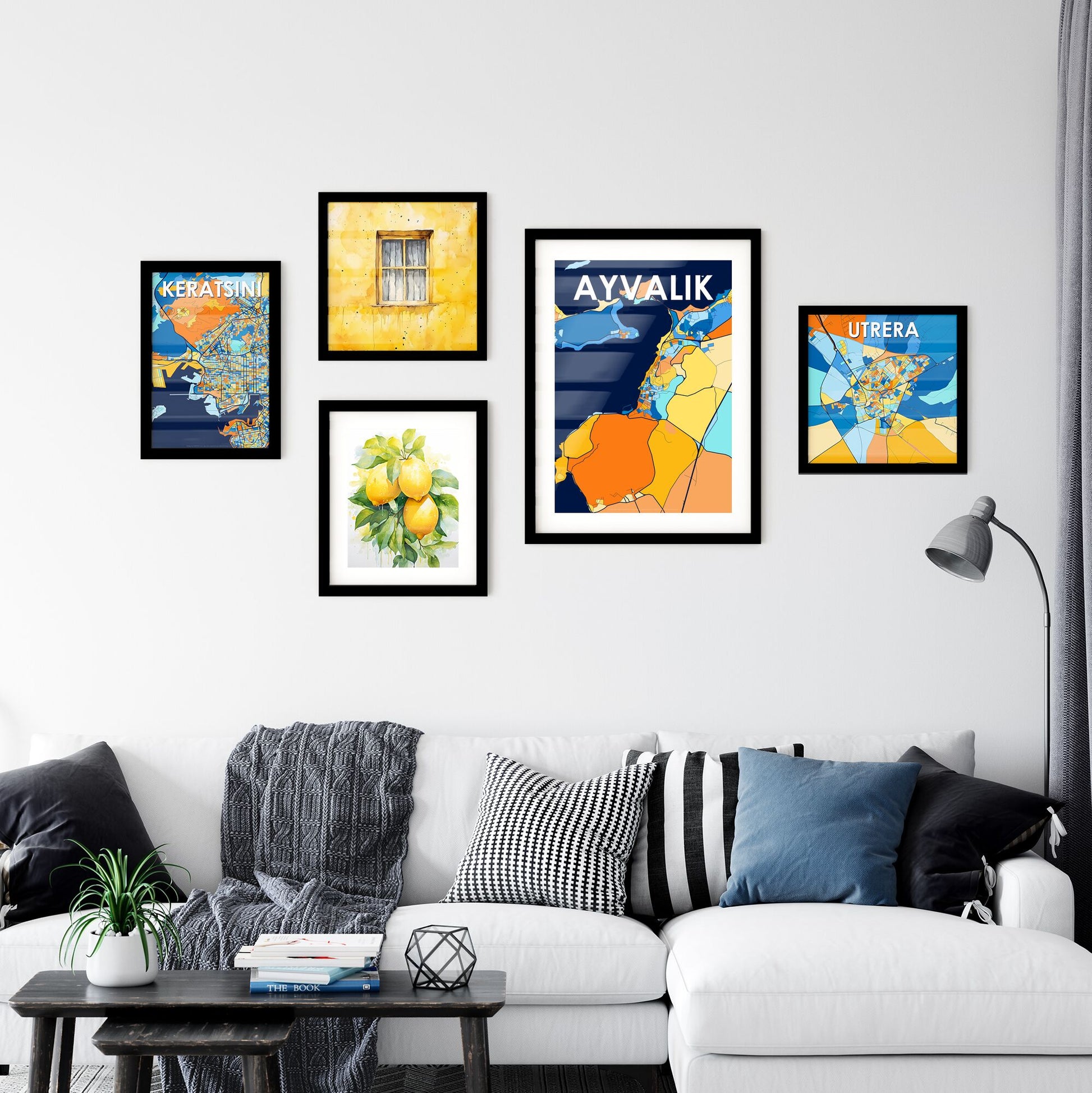 AYVALIK TURKEY Vibrant Colorful Art Map Poster Blue Orange