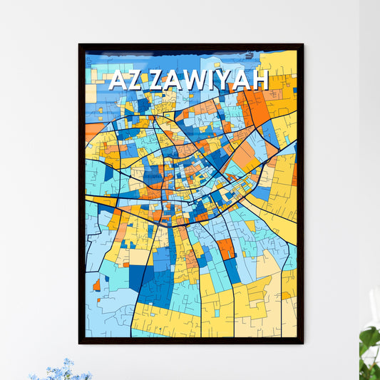 AZ ZAWIYAH LIBYA Vibrant Colorful Art Map Poster Blue Orange