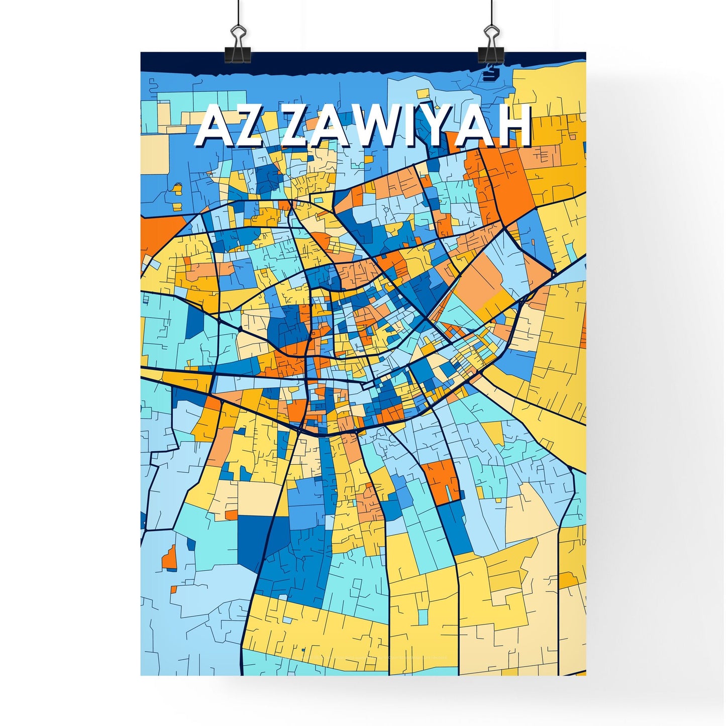 AZ ZAWIYAH LIBYA Vibrant Colorful Art Map Poster Blue Orange