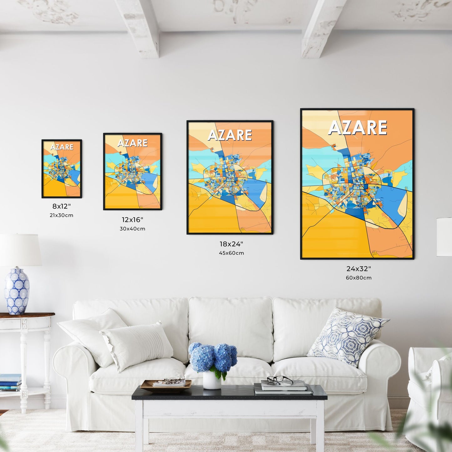 AZARE NIGERIA Vibrant Colorful Art Map Poster Blue Orange