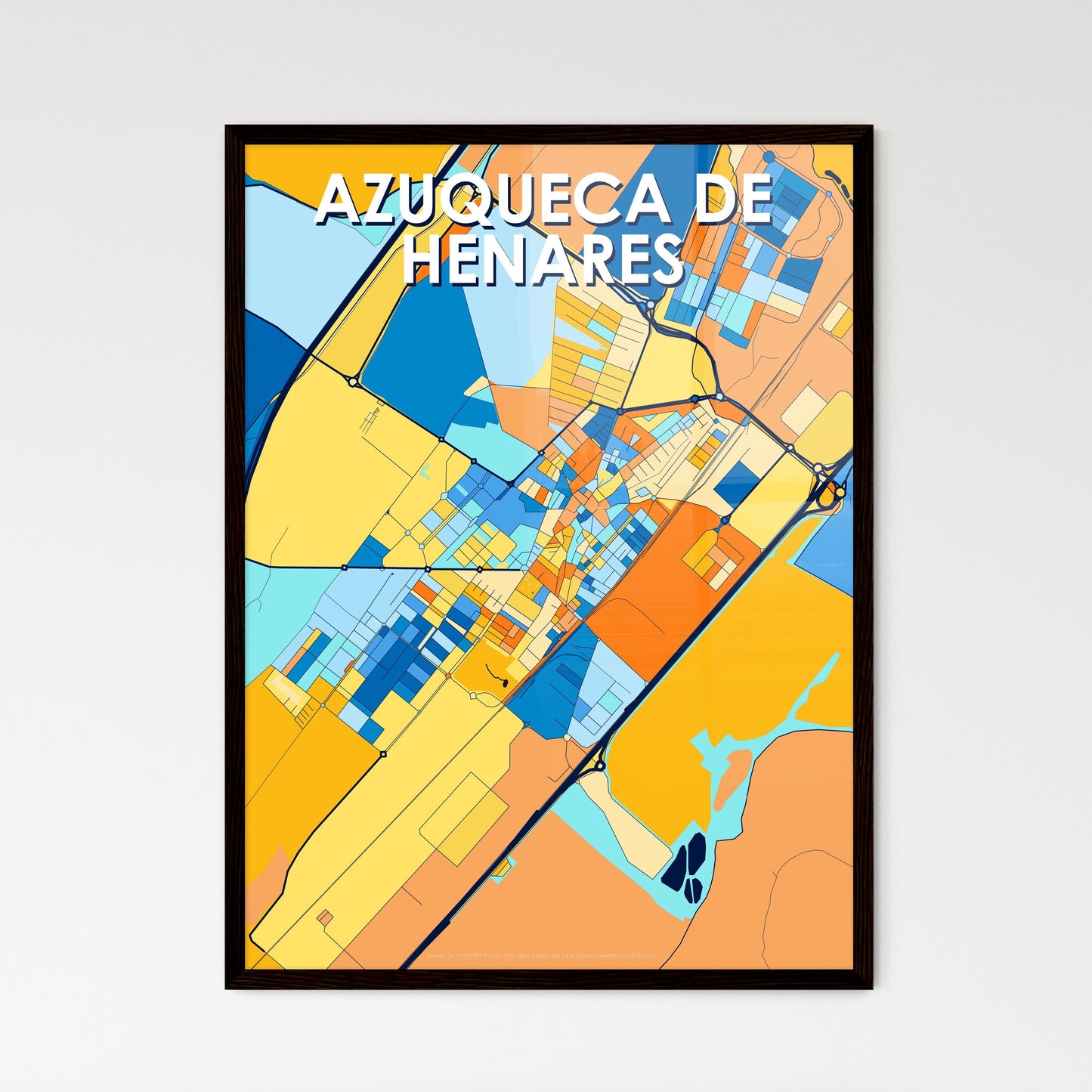 AZUQUECA DE HENARES SPAIN Vibrant Colorful Art Map Poster Blue Orange