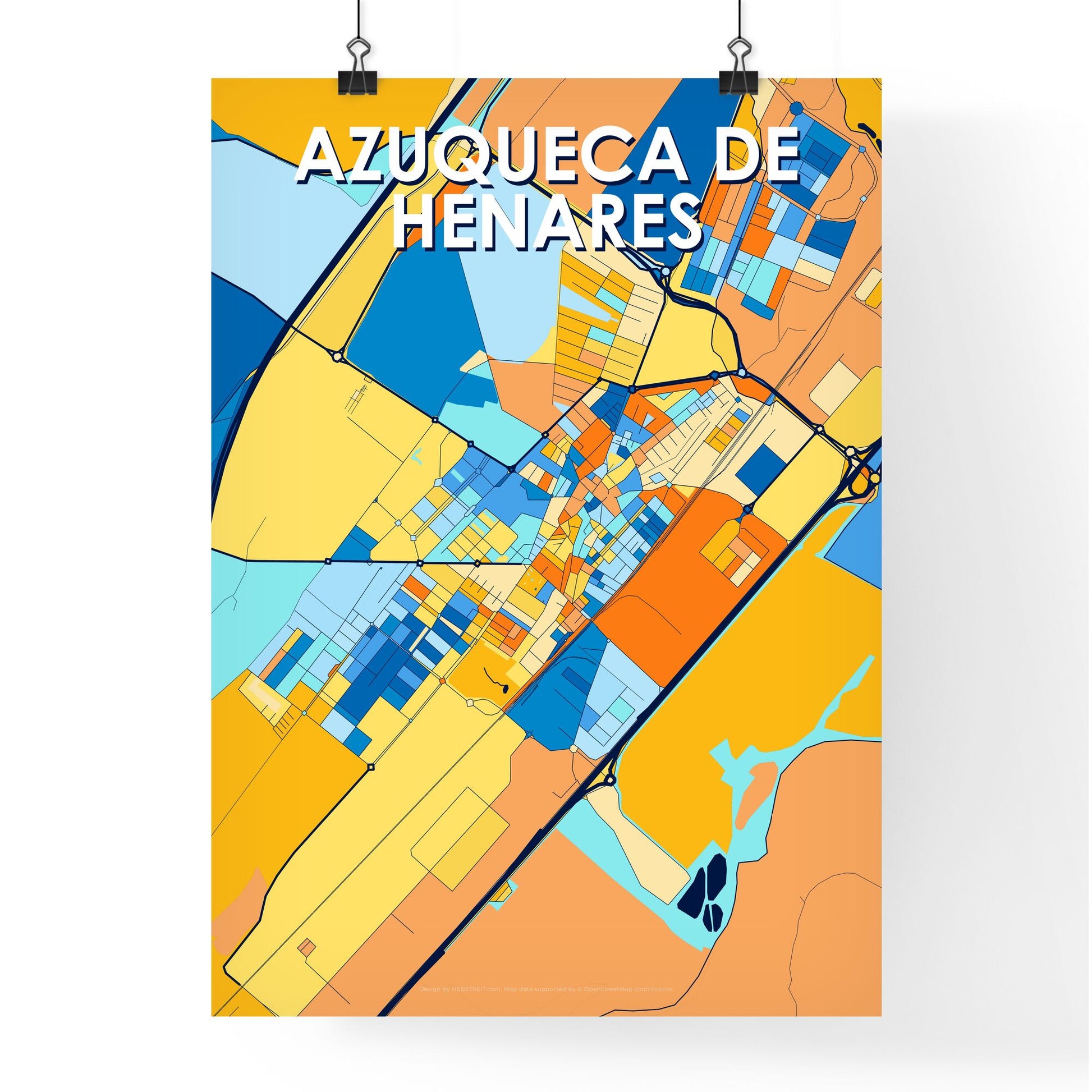 AZUQUECA DE HENARES SPAIN Vibrant Colorful Art Map Poster Blue Orange