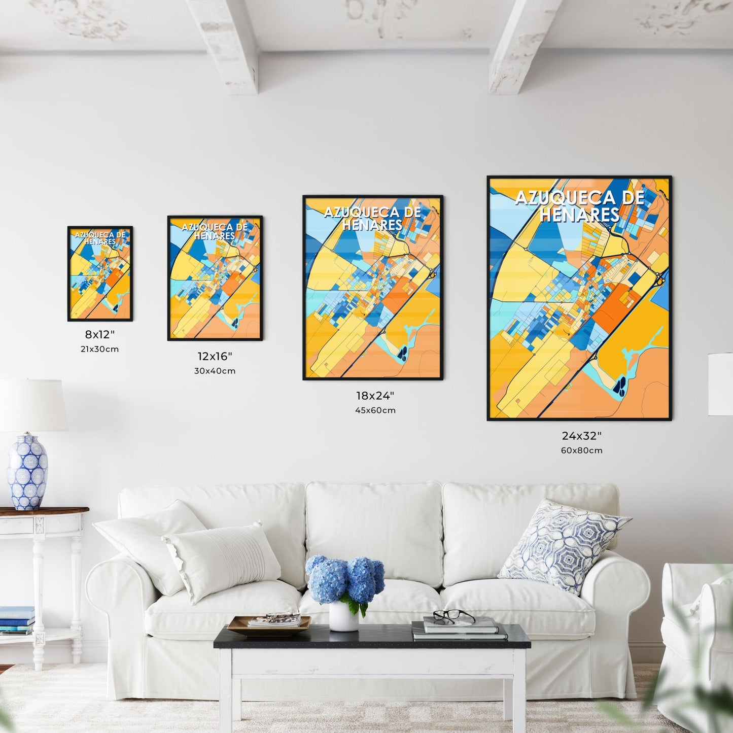 AZUQUECA DE HENARES SPAIN Vibrant Colorful Art Map Poster Blue Orange