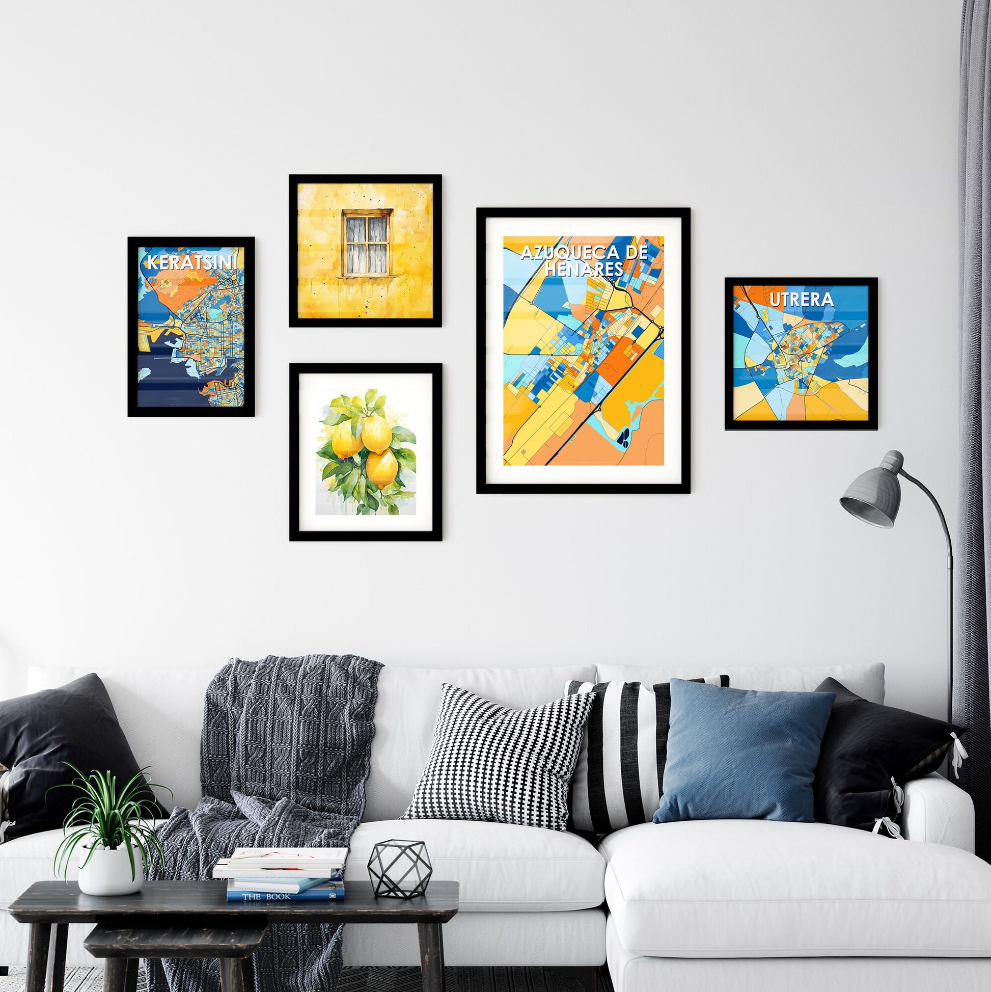 AZUQUECA DE HENARES SPAIN Vibrant Colorful Art Map Poster Blue Orange