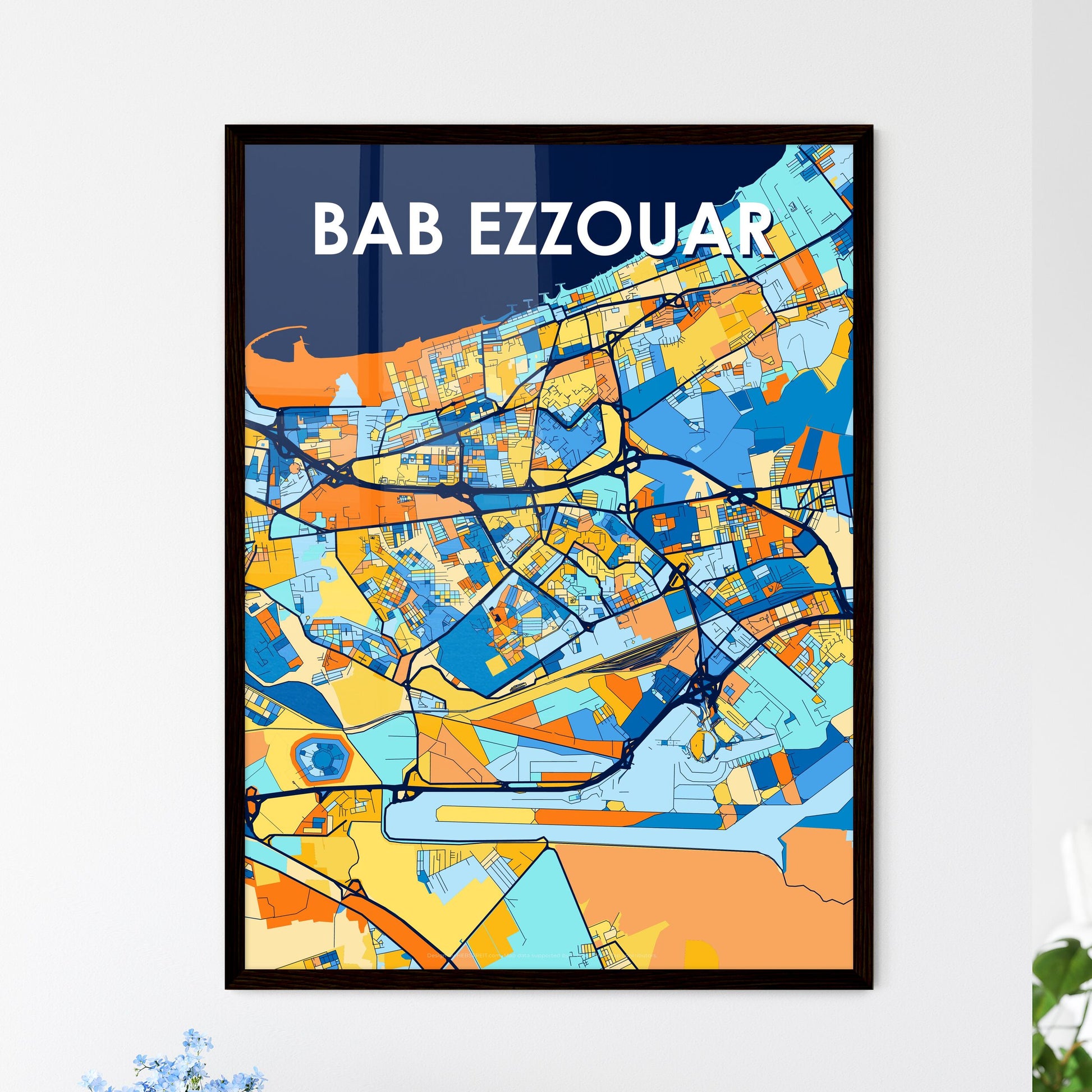 BAB EZZOUAR ALGERIA Vibrant Colorful Art Map Poster Blue Orange