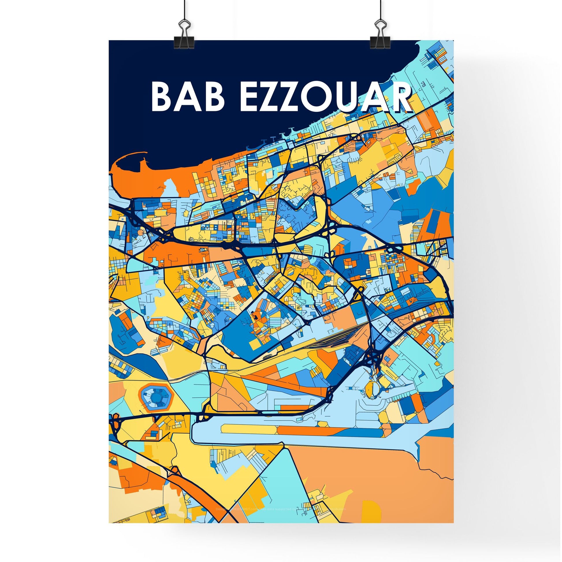 BAB EZZOUAR ALGERIA Vibrant Colorful Art Map Poster Blue Orange