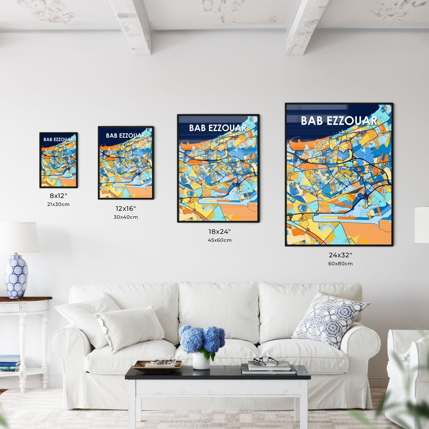 BAB EZZOUAR ALGERIA Vibrant Colorful Art Map Poster Blue Orange