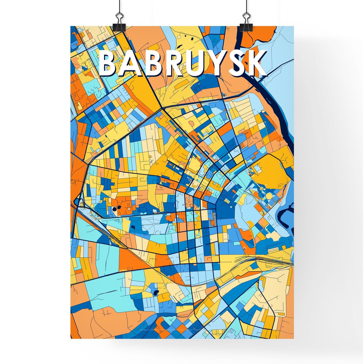 BABRUYSK BELARUS Vibrant Colorful Art Map Poster Blue Orange