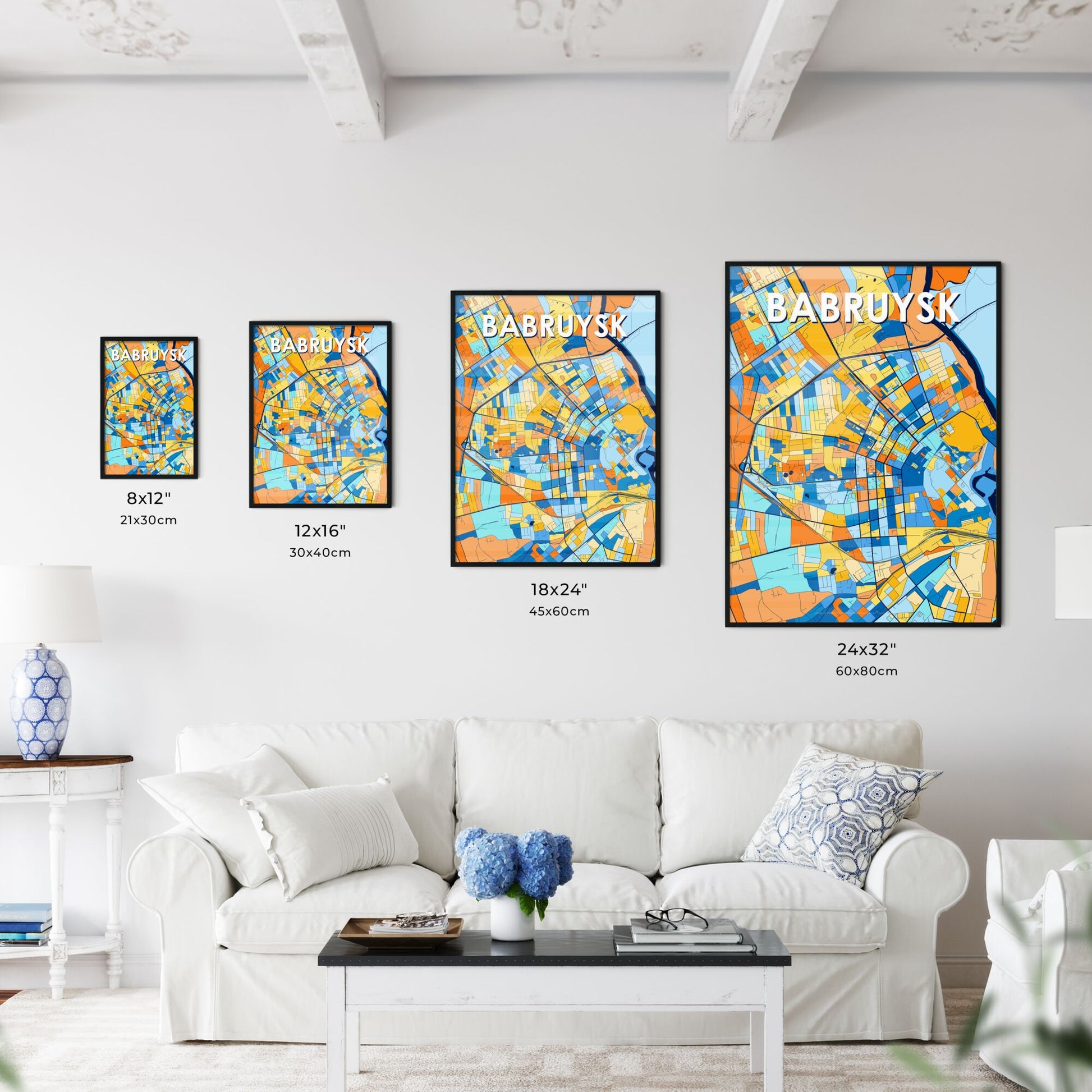 BABRUYSK BELARUS Vibrant Colorful Art Map Poster Blue Orange