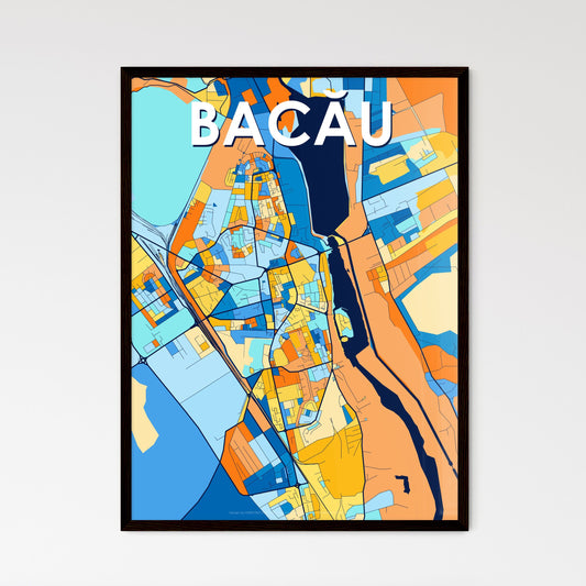 BACĂU ROMANIA Vibrant Colorful Art Map Poster Blue Orange