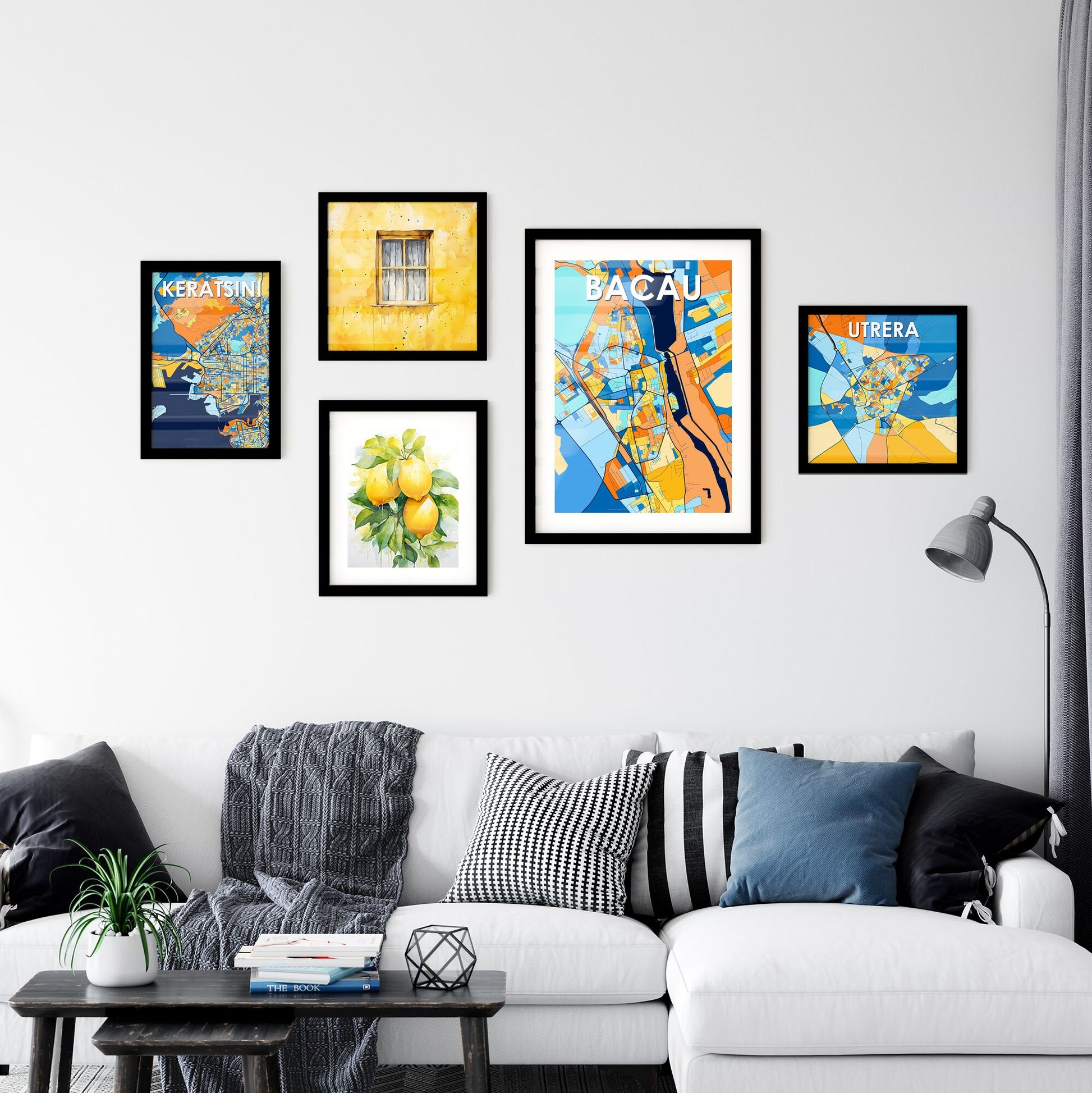 BACĂU ROMANIA Vibrant Colorful Art Map Poster Blue Orange