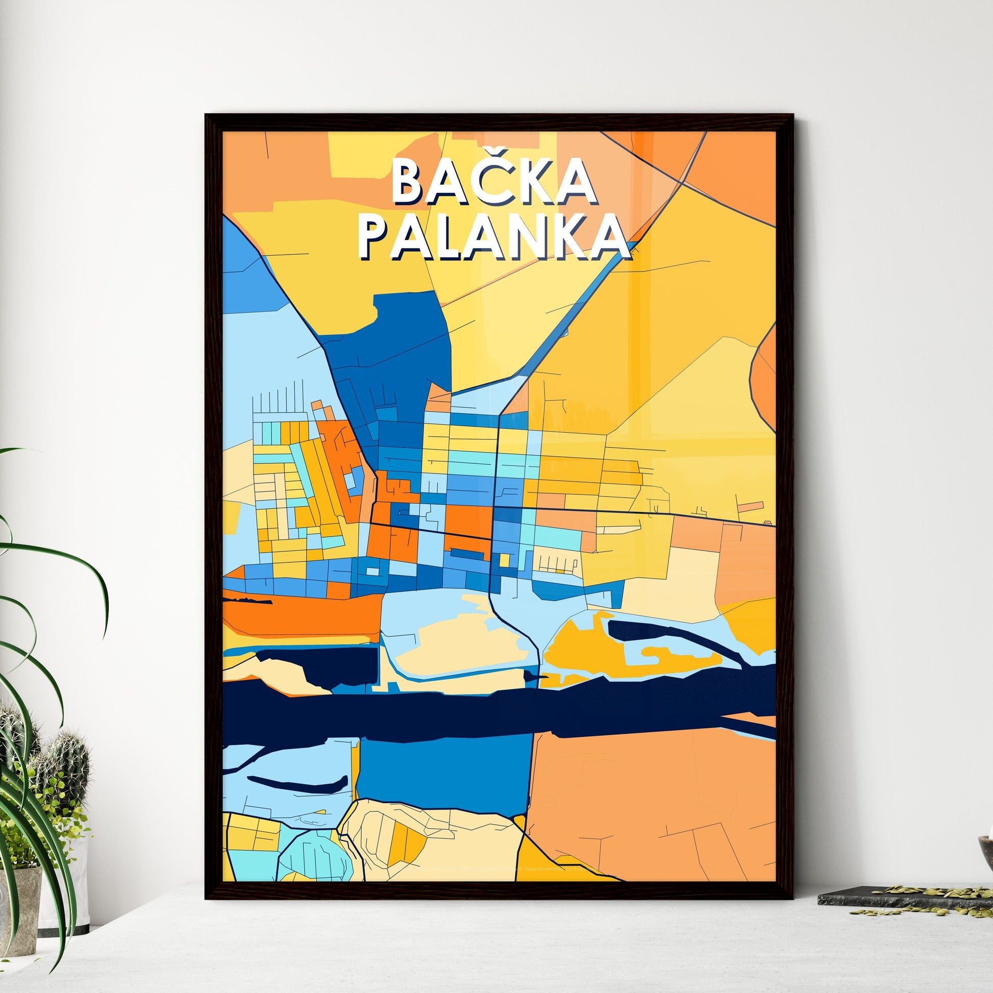 BAČKA PALANKA SERBIA Vibrant Colorful Art Map Poster Blue Orange