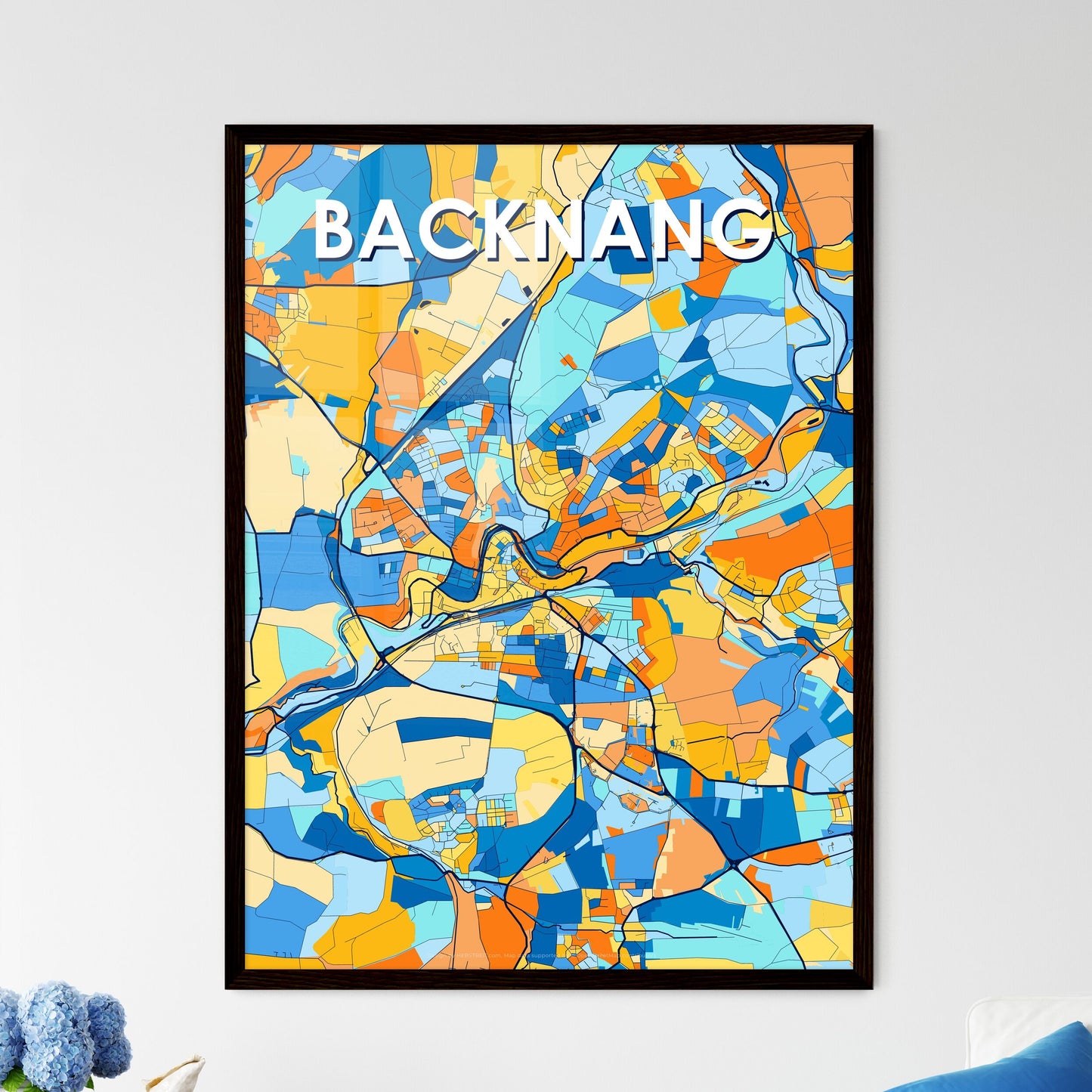 BACKNANG GERMANY Vibrant Colorful Art Map Poster Blue Orange