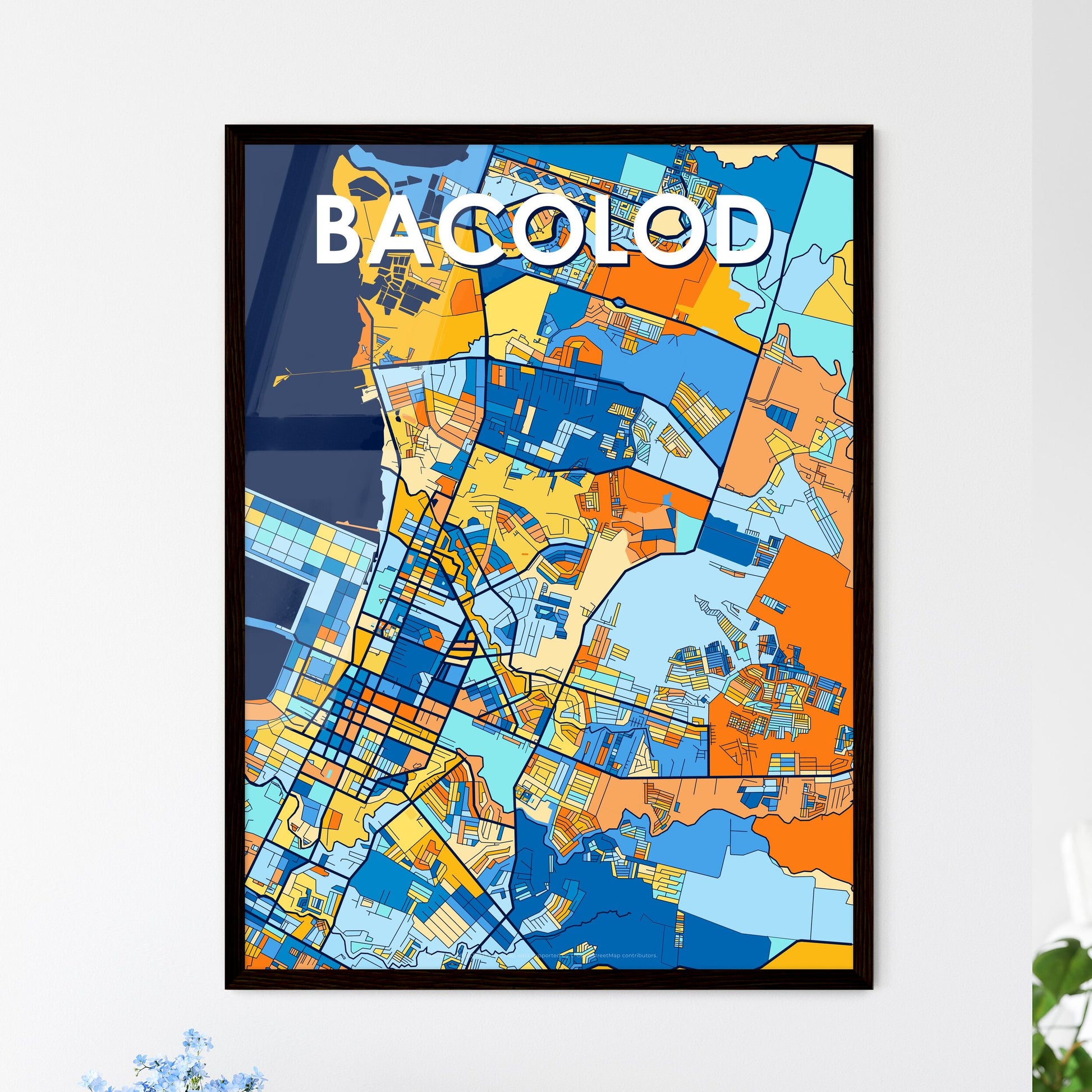 BACOLOD PHILIPPINES Vibrant Colorful Art Map Poster Blue Orange