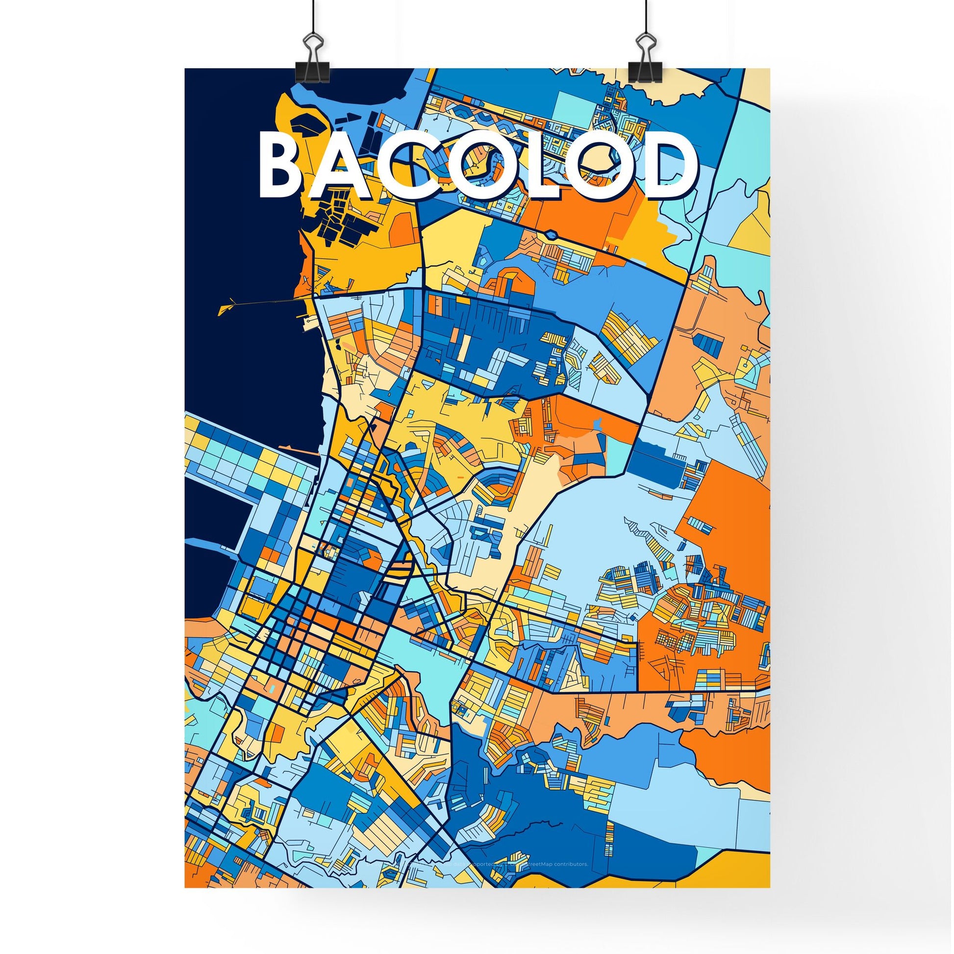 BACOLOD PHILIPPINES Vibrant Colorful Art Map Poster Blue Orange