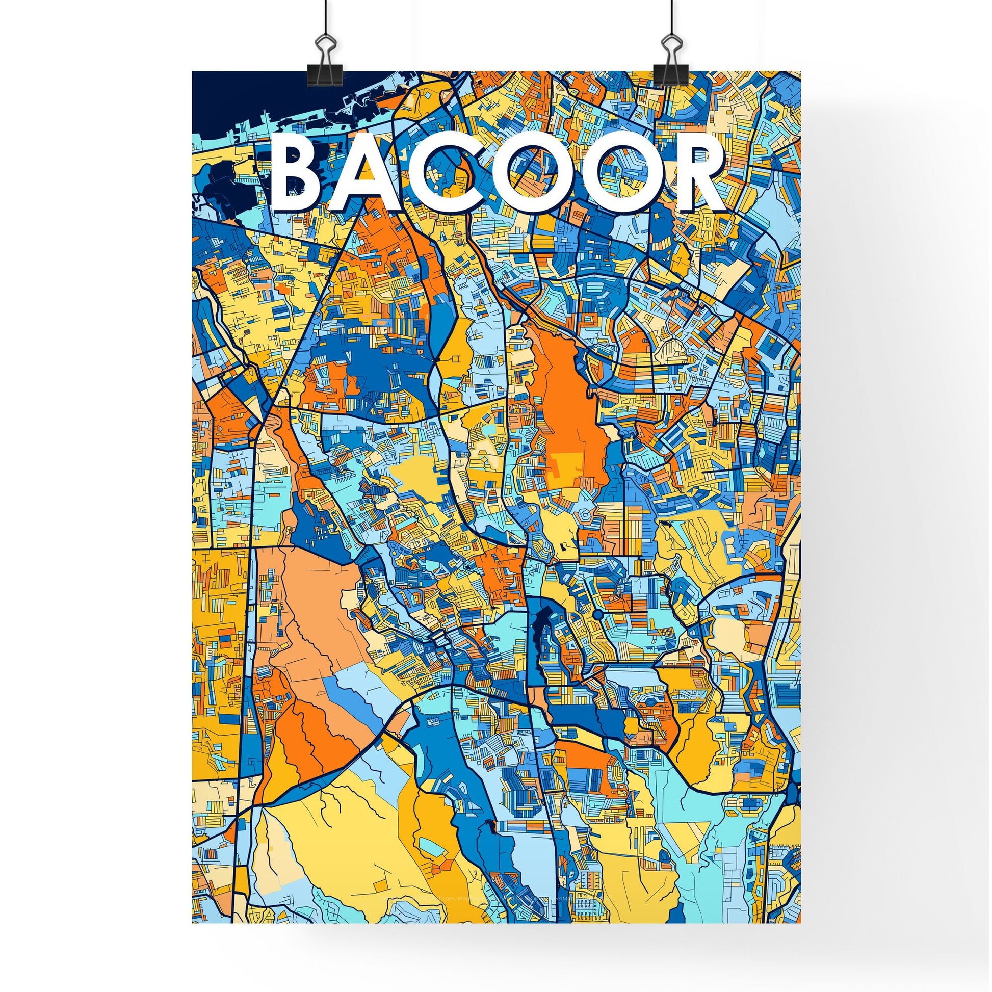 BACOOR PHILIPPINES Vibrant Colorful Art Map Poster Blue Orange