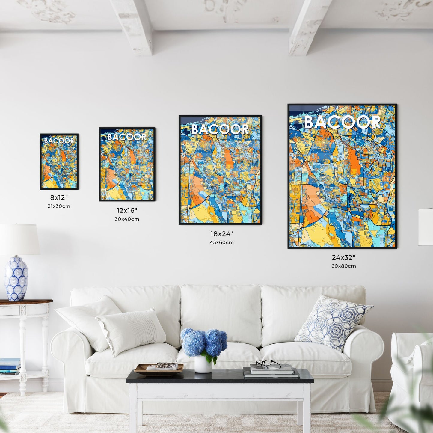 BACOOR PHILIPPINES Vibrant Colorful Art Map Poster Blue Orange