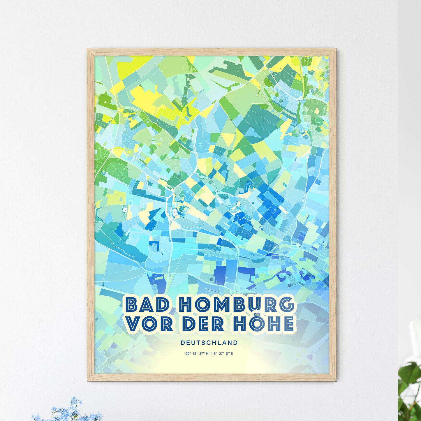 Colorful Bad Homburg Germany Fine Art Map Cool Blue